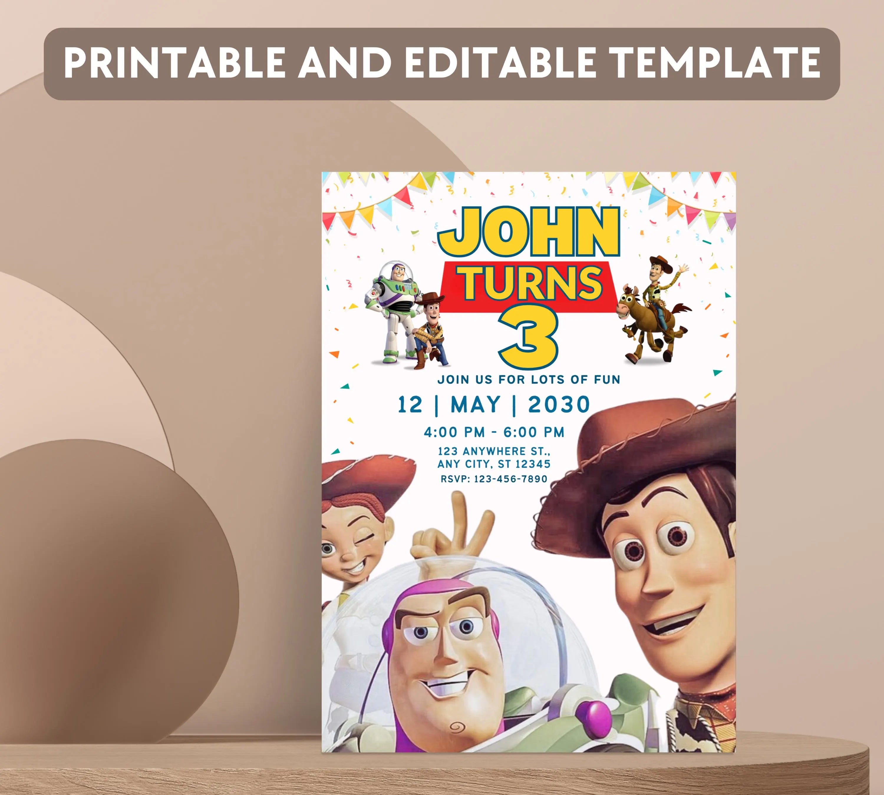 Editable Toy Story Invitation Template, Toy Story Kids Birthday Party Invite, Digital Invitation, Kids Invite, Woody, Buzz Lightyear Invite