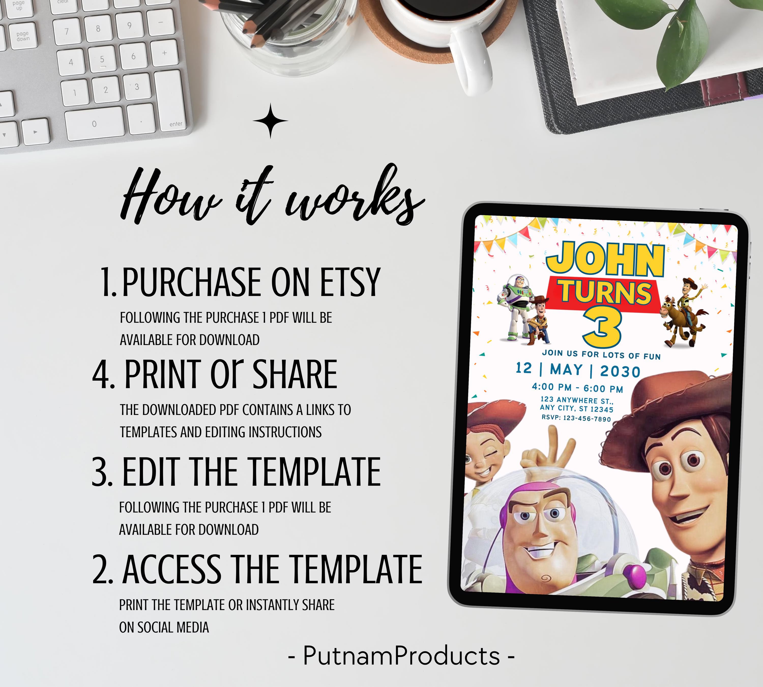 Editable Toy Story Invitation Template, Toy Story Kids Birthday Party Invite, Digital Invitation, Kids Invite, Woody, Buzz Lightyear Invite
