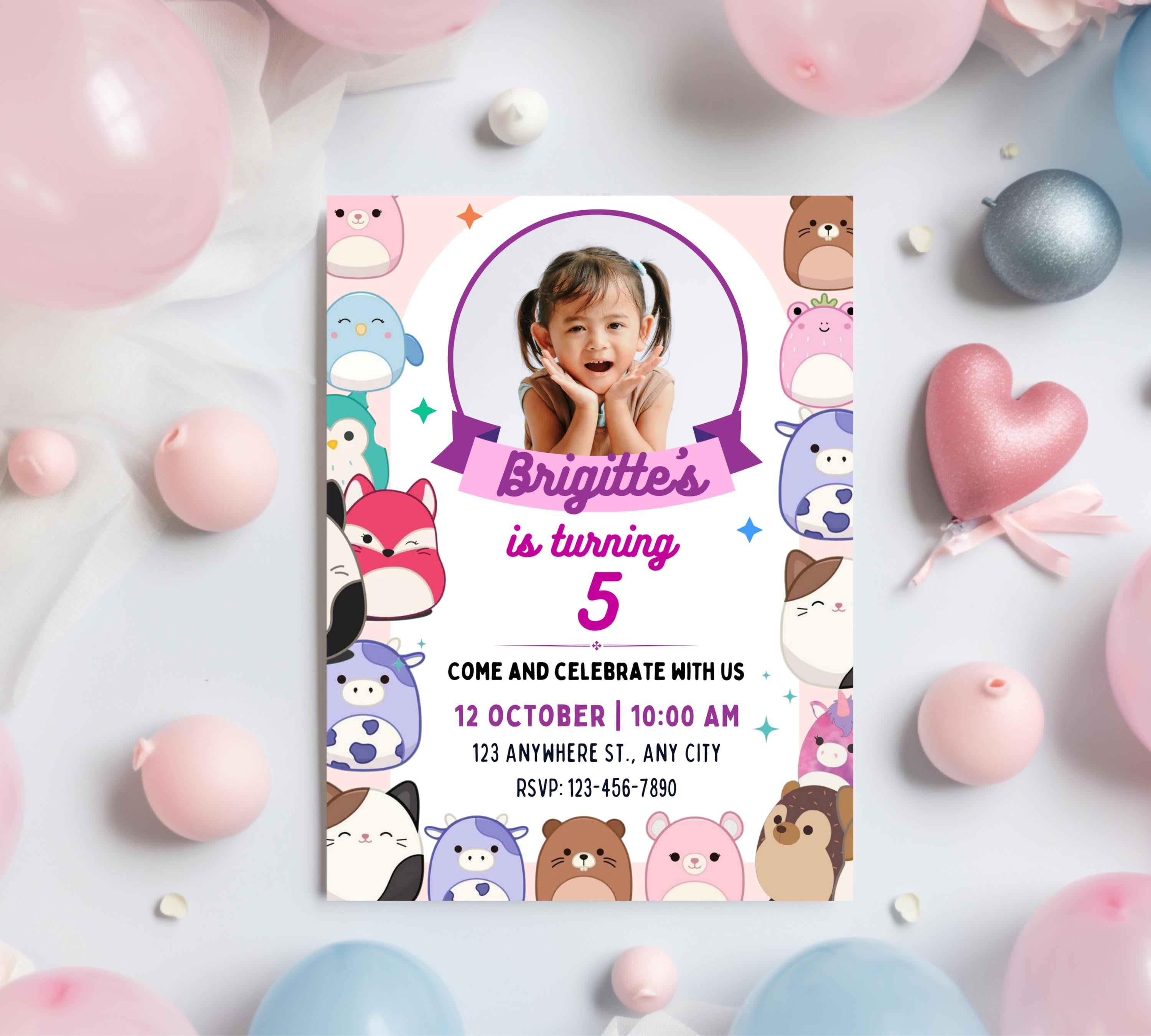 Squishmallow Birthday Invitation, Squish mallow Invite, Squish Birthday Party Printable, Squishy Party Invite, Kids Party Invitation