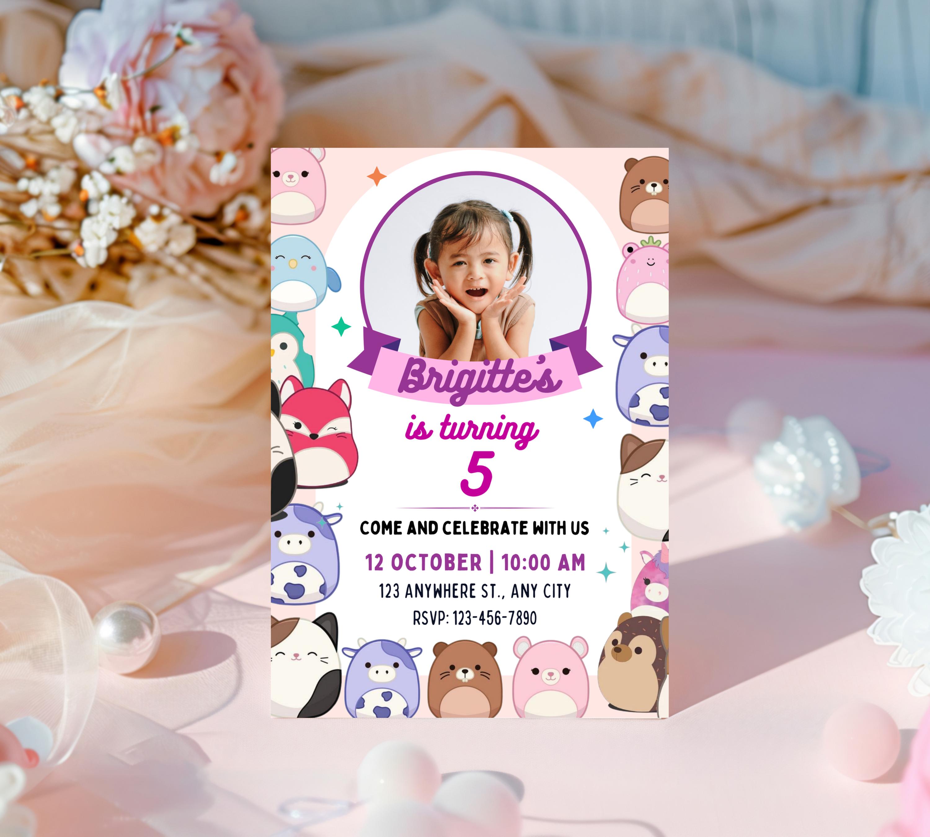 Squishmallow Birthday Invitation, Squish mallow Invite, Squish Birthday Party Printable, Squishy Party Invite, Kids Party Invitation