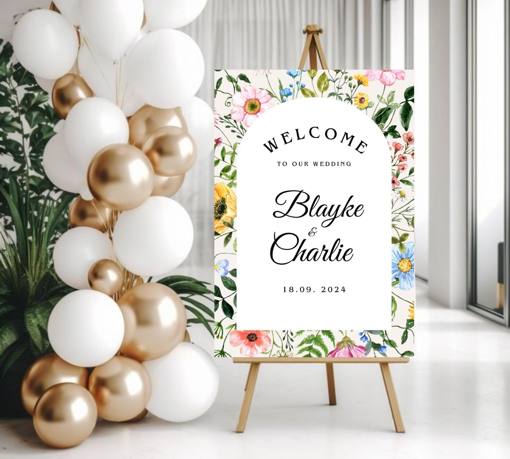 Editable Wildflower Wedding Welcome Sign, Colorful Floral Wedding Garden Party Poster, Boho Flowers Welcome Sign Template, Instant Download