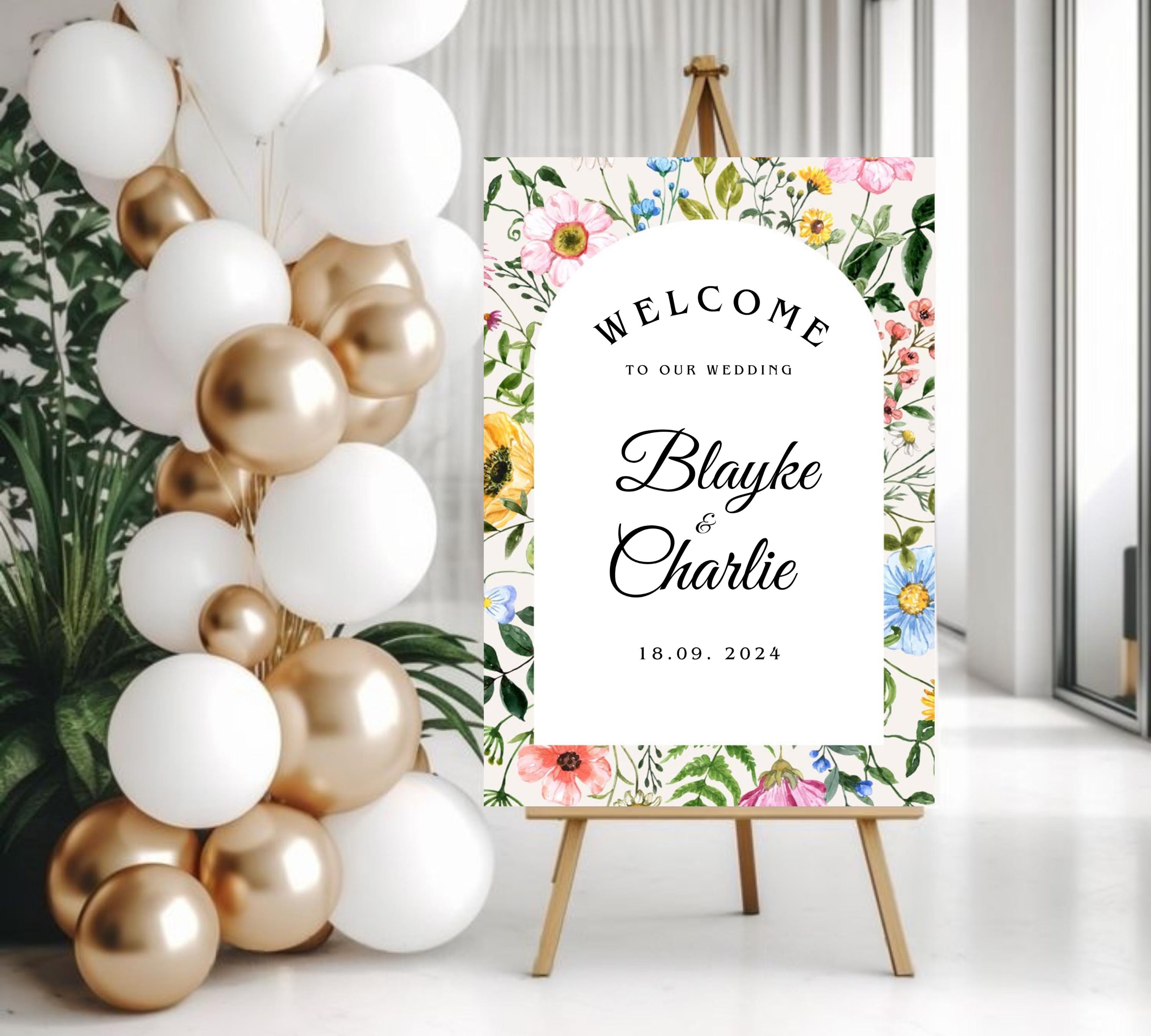 Editable Wildflower Wedding Welcome Sign, Colorful Floral Wedding Garden Party Poster, Boho Flowers Welcome Sign Template, Instant Download