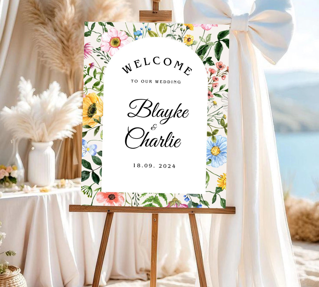 Editable Wildflower Wedding Welcome Sign, Colorful Floral Wedding Garden Party Poster, Boho Flowers Welcome Sign Template, Instant Download