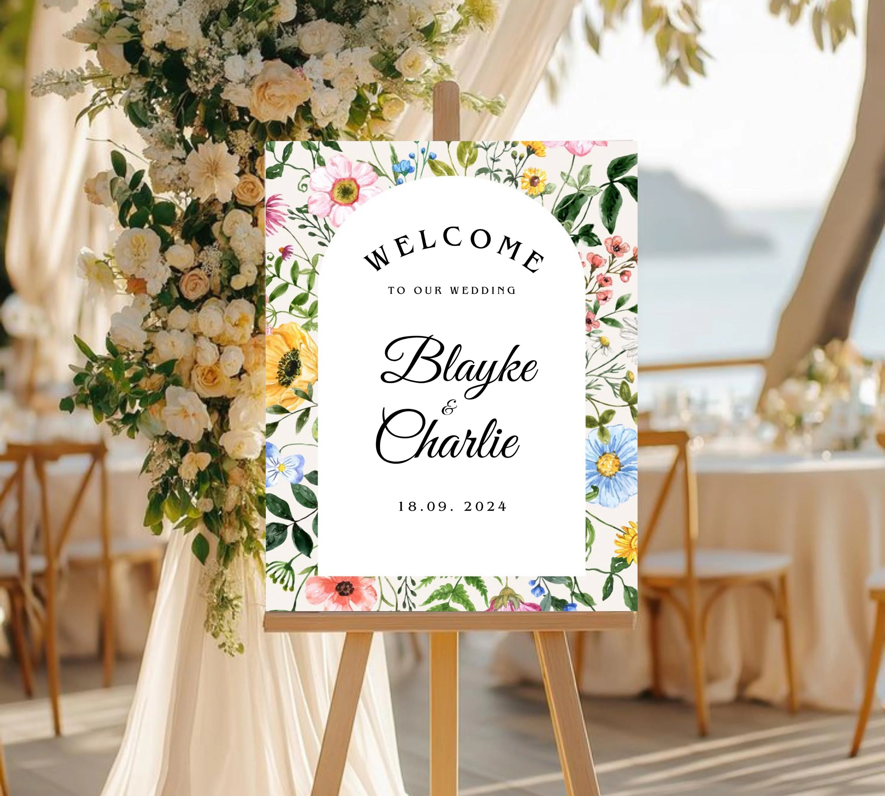 Editable Wildflower Wedding Welcome Sign, Colorful Floral Wedding Garden Party Poster, Boho Flowers Welcome Sign Template, Instant Download