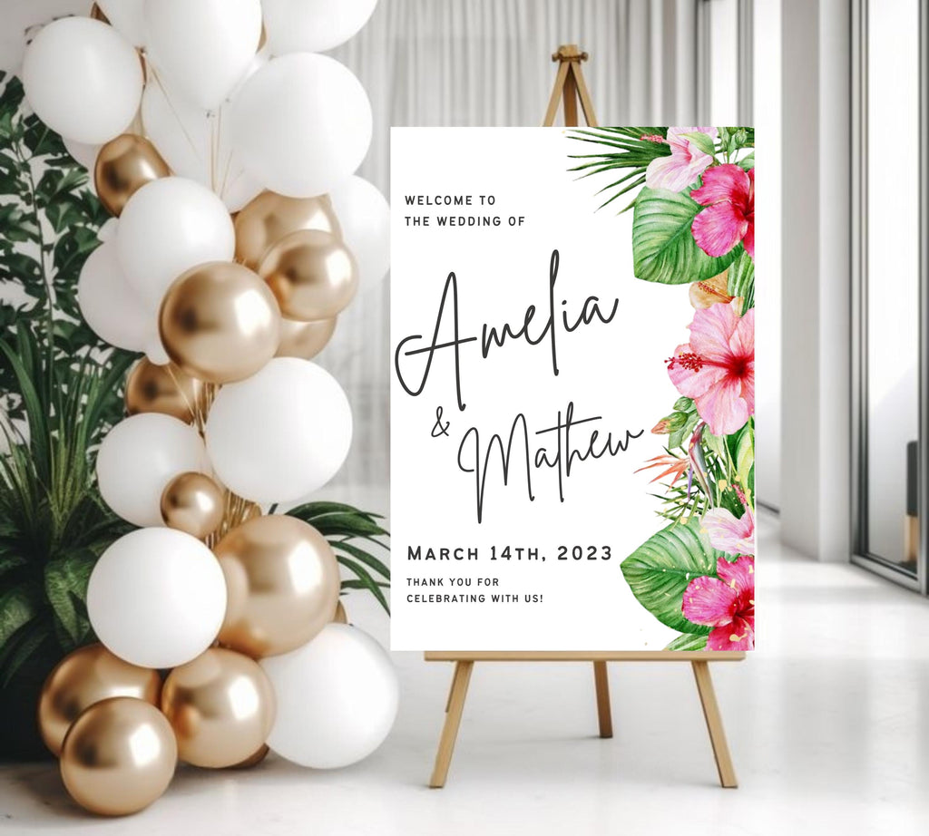 Tropical Wedding Welcome Sign, Editable Tropical Welcome Sign, Tropical Wedding Sign, Floral Theme Wedding Welcome Sign, Instant Download