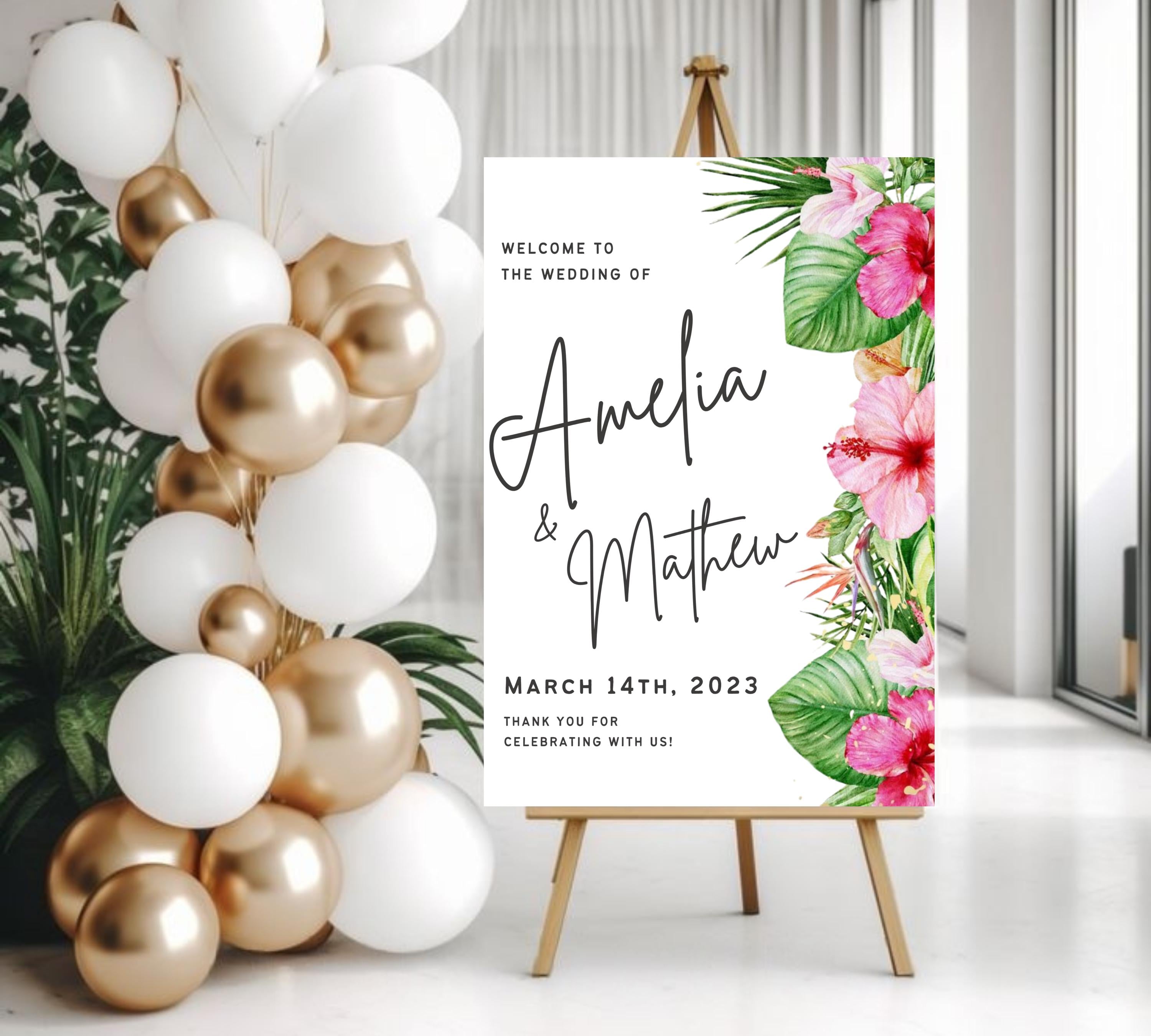 Tropical Wedding Welcome Sign, Editable Tropical Welcome Sign, Tropical Wedding Sign, Floral Theme Wedding Welcome Sign, Instant Download