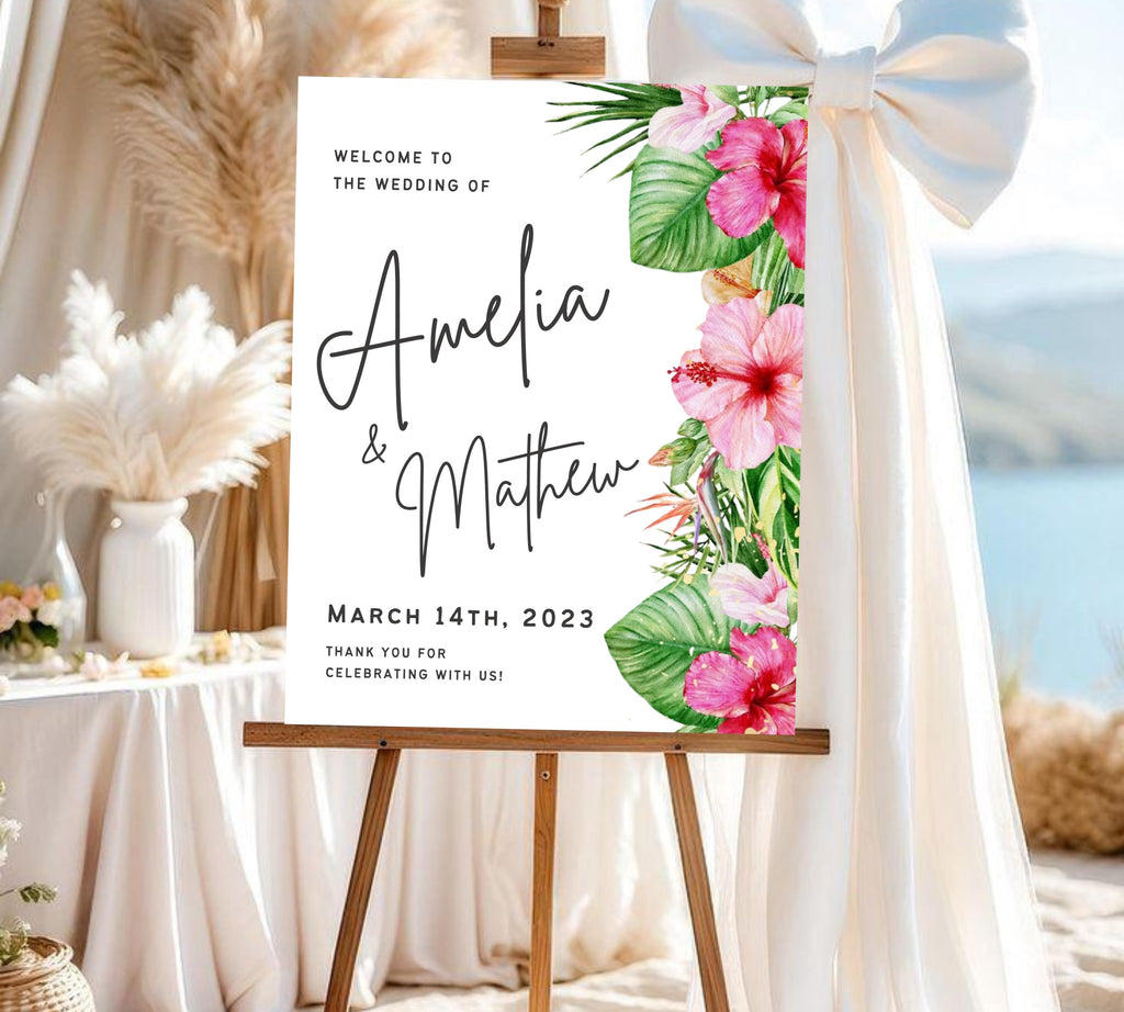 Tropical Wedding Welcome Sign, Editable Tropical Welcome Sign, Tropical Wedding Sign, Floral Theme Wedding Welcome Sign, Instant Download