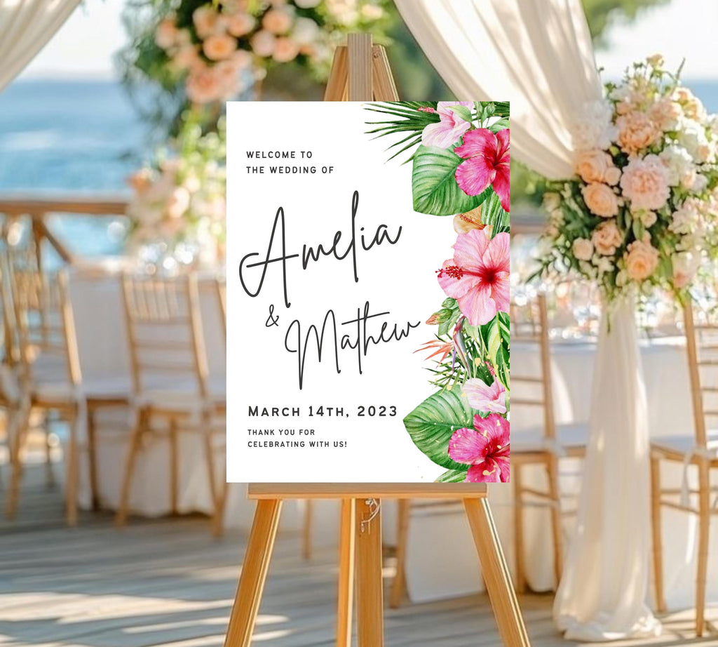 Tropical Wedding Welcome Sign, Editable Tropical Welcome Sign, Tropical Wedding Sign, Floral Theme Wedding Welcome Sign, Instant Download