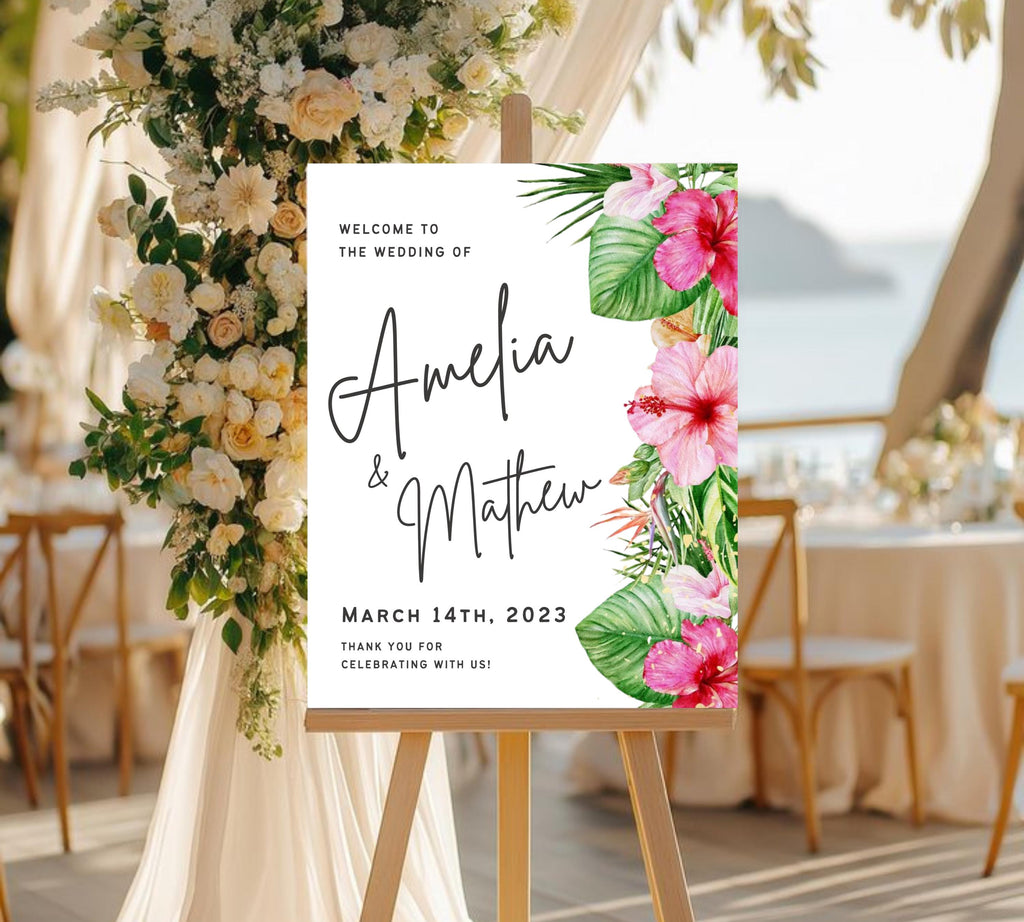 Tropical Wedding Welcome Sign, Editable Tropical Welcome Sign, Tropical Wedding Sign, Floral Theme Wedding Welcome Sign, Instant Download