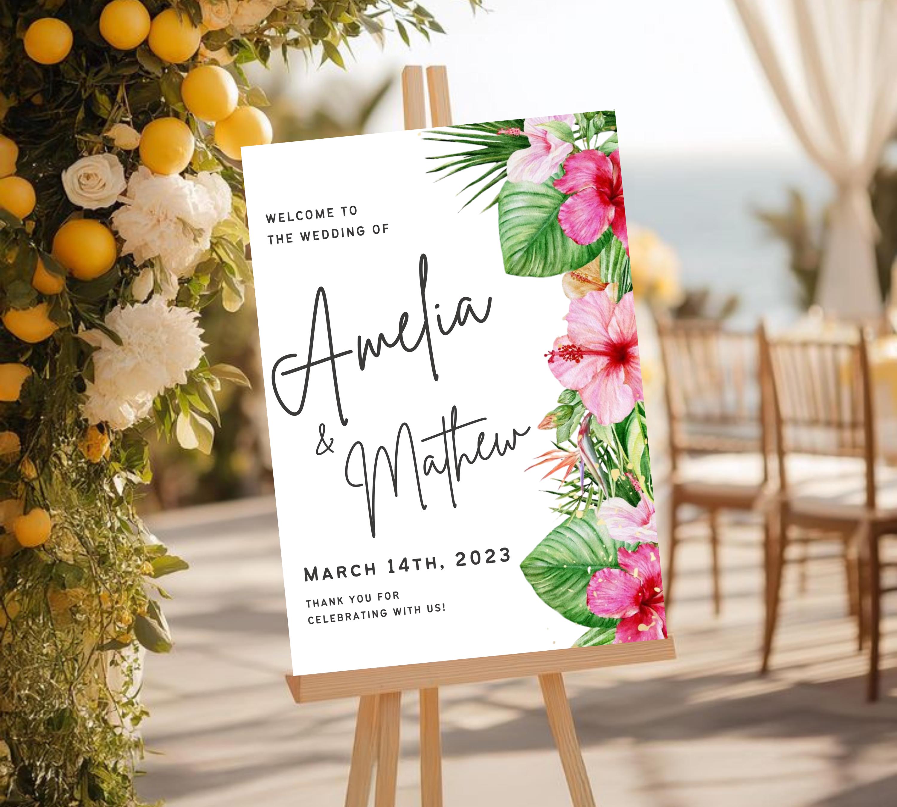 Tropical Wedding Welcome Sign, Editable Tropical Welcome Sign, Tropical Wedding Sign, Floral Theme Wedding Welcome Sign, Instant Download