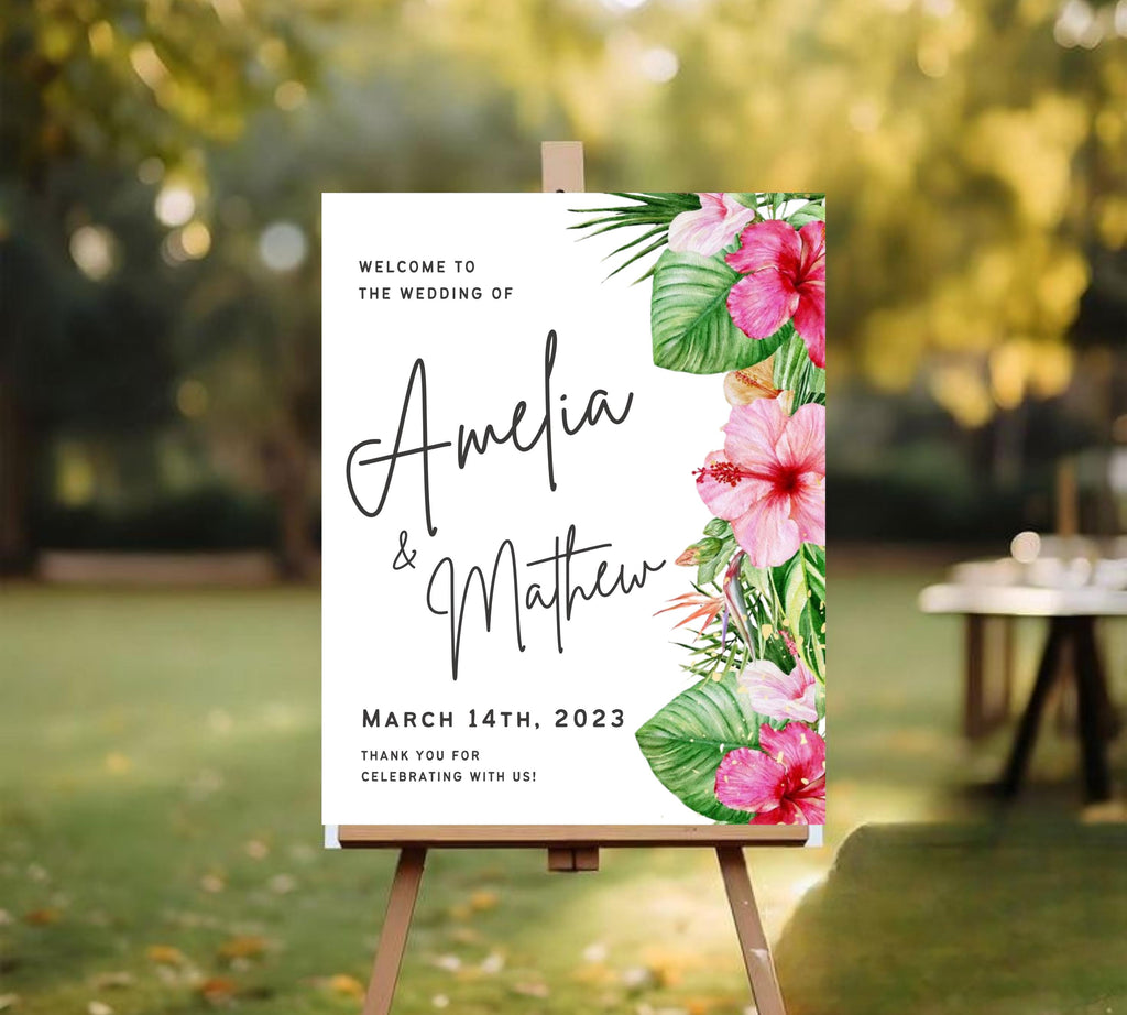 Tropical Wedding Welcome Sign, Editable Tropical Welcome Sign, Tropical Wedding Sign, Floral Theme Wedding Welcome Sign, Instant Download