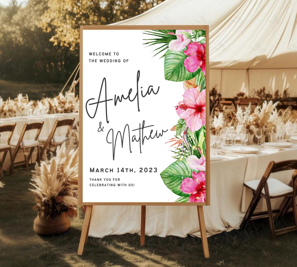 Tropical Wedding Welcome Sign, Editable Tropical Welcome Sign, Tropical Wedding Sign, Floral Theme Wedding Welcome Sign, Instant Download
