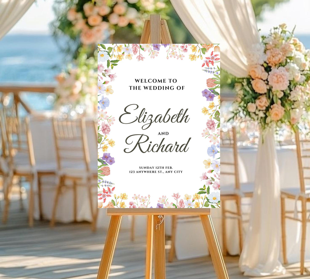 Editable Wildflower Wedding Welcome Sign, Colorful Floral Wedding Garden Party Sign, Rustic Wildflowers Welcome Template, Instant Download