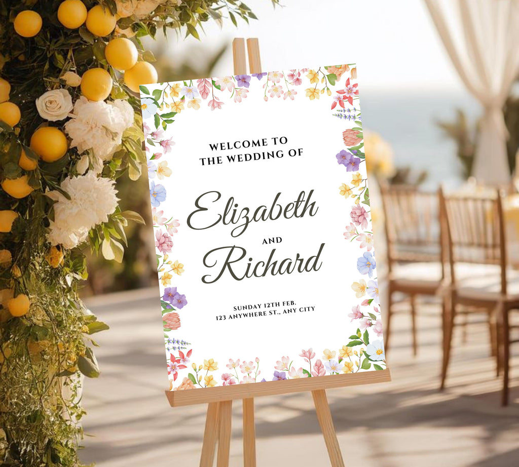 Editable Wildflower Wedding Welcome Sign, Colorful Floral Wedding Garden Party Sign, Rustic Wildflowers Welcome Template, Instant Download