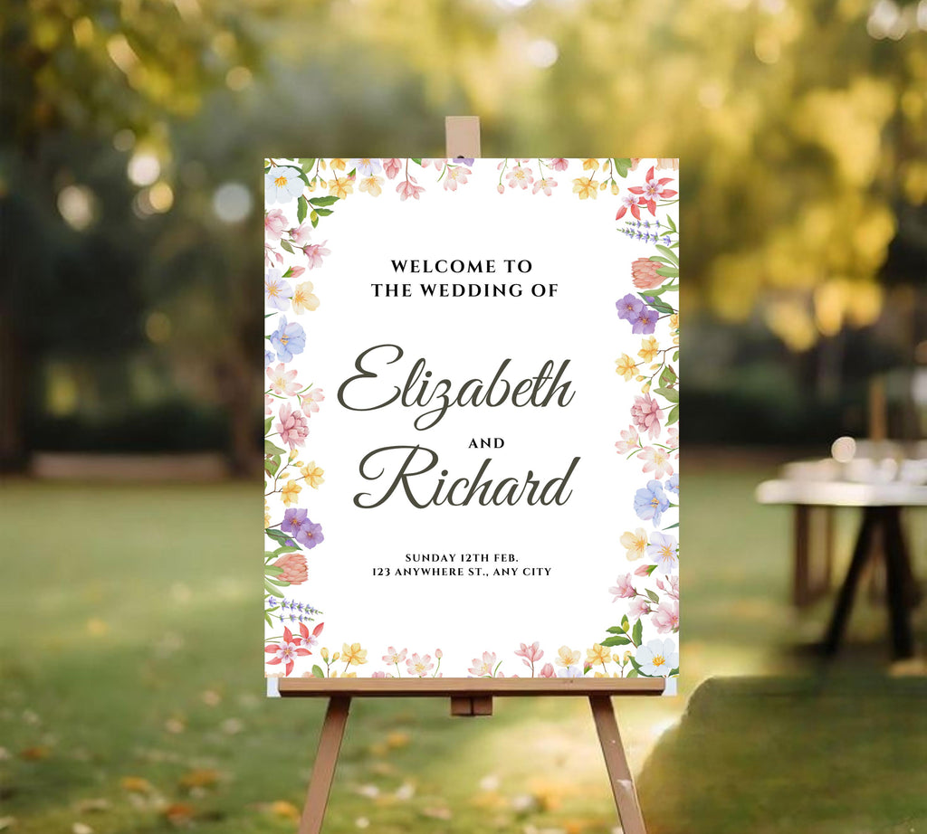 Editable Wildflower Wedding Welcome Sign, Colorful Floral Wedding Garden Party Sign, Rustic Wildflowers Welcome Template, Instant Download