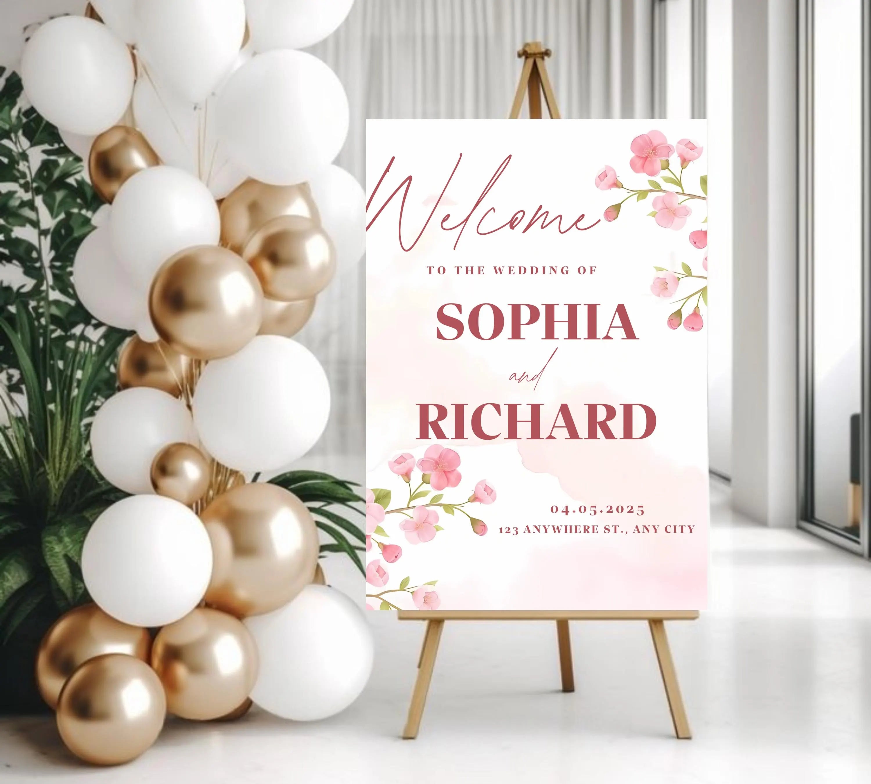 Editable Cherry Blossom Wedding Welcome Sign, Pink Floral Welcome Sign Template, Spring Wedding Reception Sign, Canva Instant Download