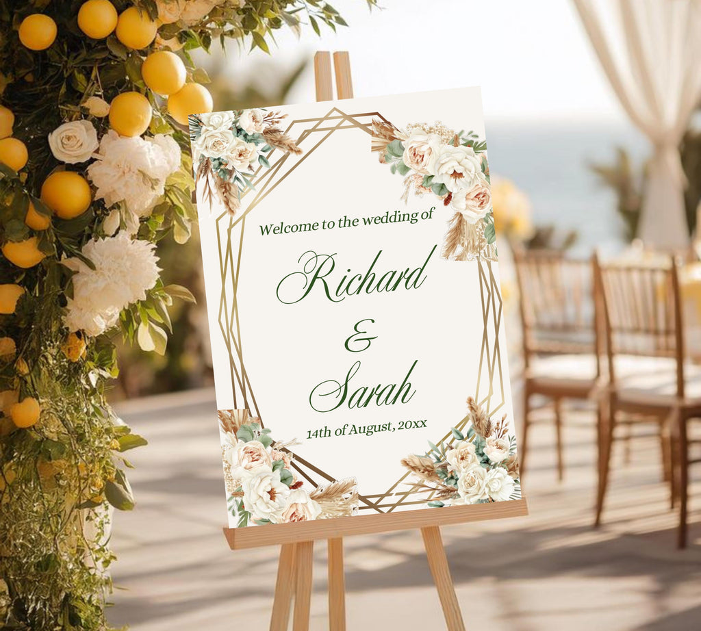 Editable Watercolor Wedding Sign, Wedding Welcome Sign, Flower Wedding Sign Template, Boho Wedding Sign Watercolor Flower Wedding