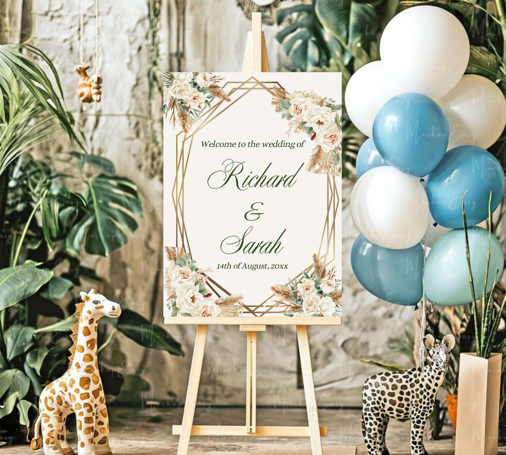 Editable Watercolor Wedding Sign, Wedding Welcome Sign, Flower Wedding Sign Template, Boho Wedding Sign Watercolor Flower Wedding