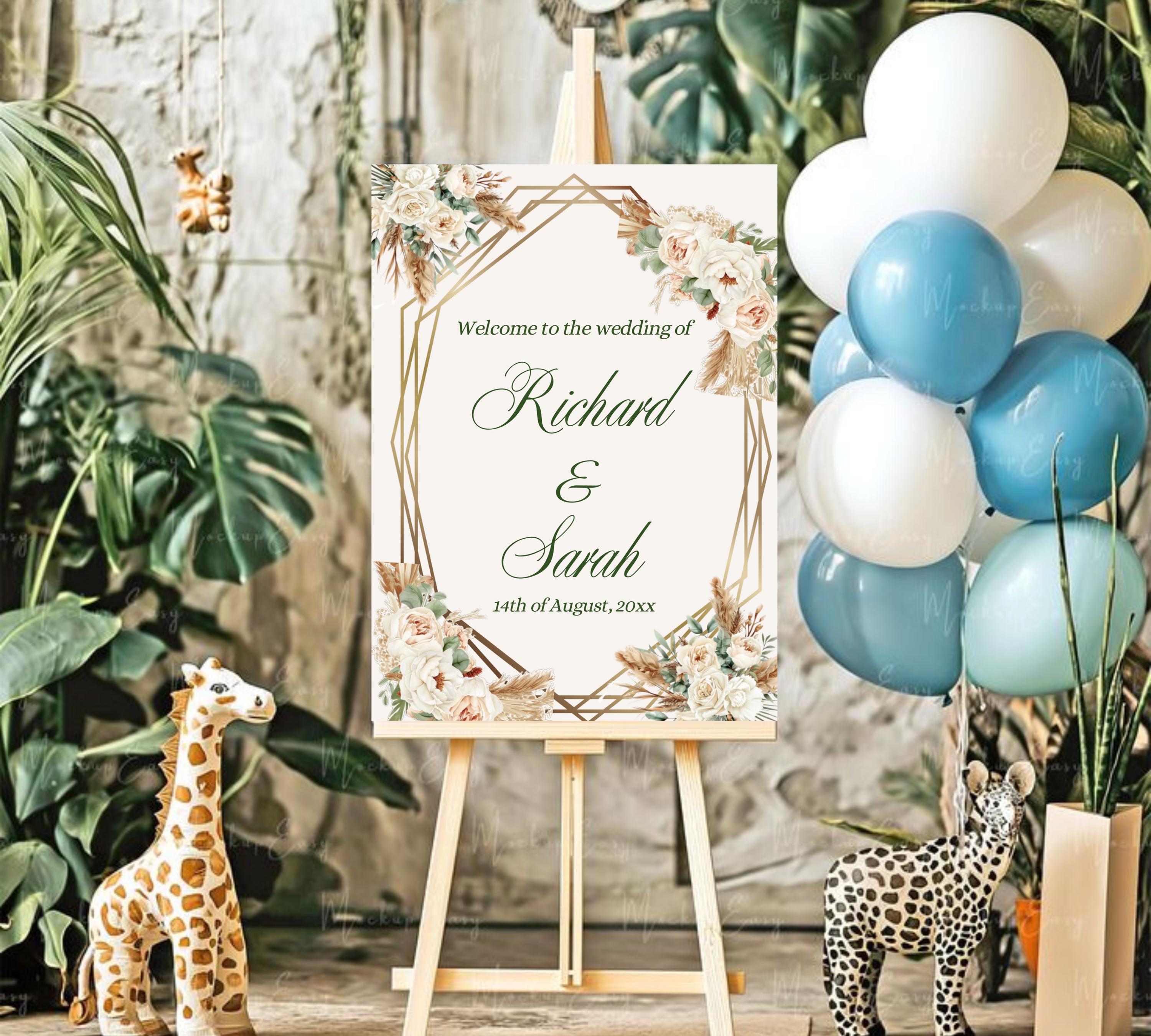 Editable Watercolor Wedding Sign, Wedding Welcome Sign, Flower Wedding Sign Template, Boho Wedding Sign Watercolor Flower Wedding