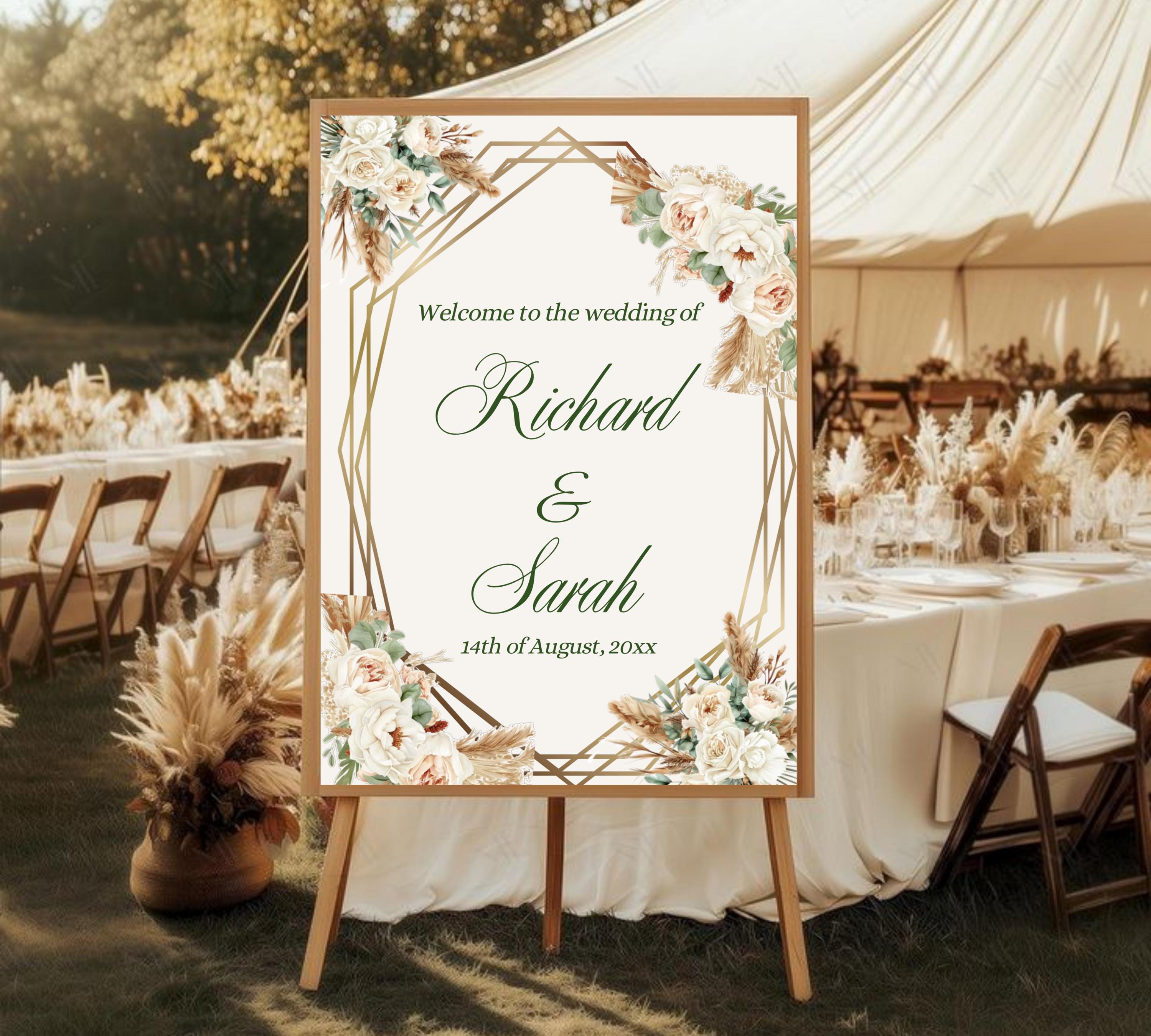 Editable Watercolor Wedding Sign, Wedding Welcome Sign, Flower Wedding Sign Template, Boho Wedding Sign Watercolor Flower Wedding