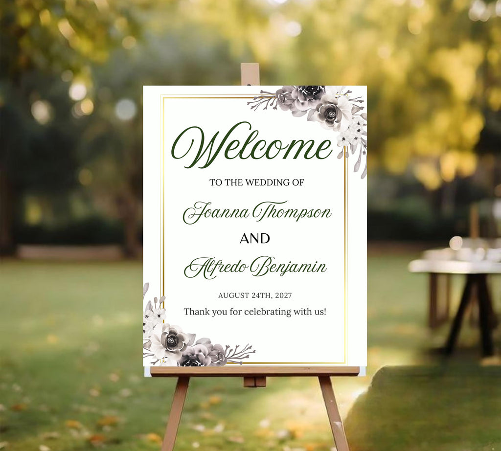 Modern Floral Wedding welcome sign, Wedding Welcome Sign, Flower Wedding Sign Template, Wedding Sign Flower Wedding, Instant Download
