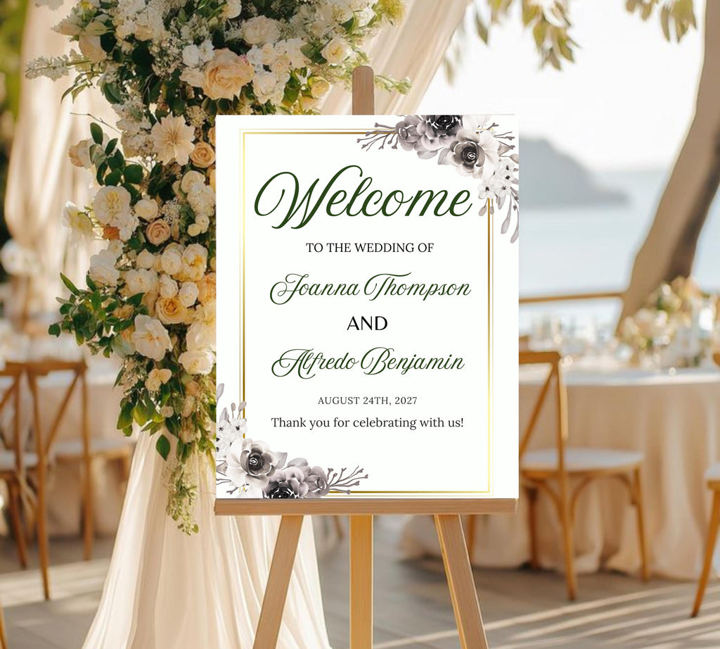 Modern Floral Wedding welcome sign, Wedding Welcome Sign, Flower Wedding Sign Template, Wedding Sign Flower Wedding, Instant Download