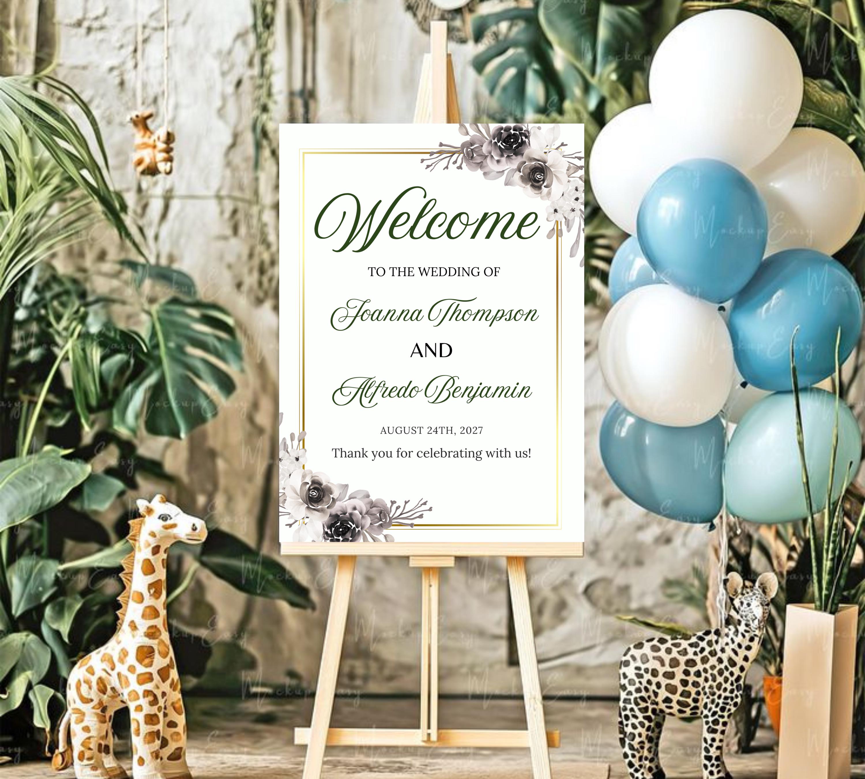 Modern Floral Wedding welcome sign, Wedding Welcome Sign, Flower Wedding Sign Template, Wedding Sign Flower Wedding, Instant Download
