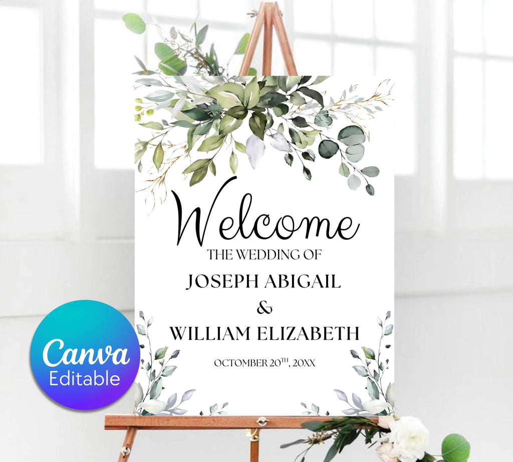 Editable Wedding Welcome Sign, Wedding sign, Greenery Wedding Decor, Greenery Welcome Sign, Wedding Decorations, Eucalyptus Wedding Sign