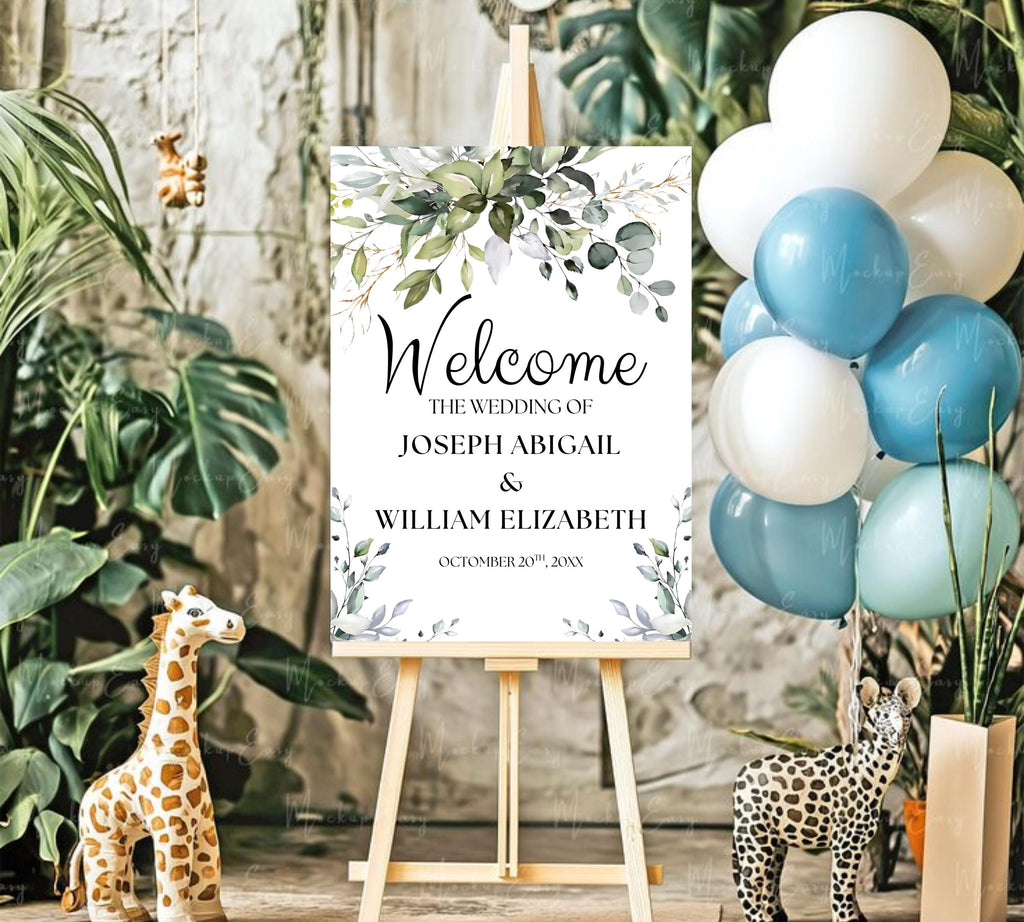 Editable Wedding Welcome Sign, Wedding sign, Greenery Wedding Decor, Greenery Welcome Sign, Wedding Decorations, Eucalyptus Wedding Sign