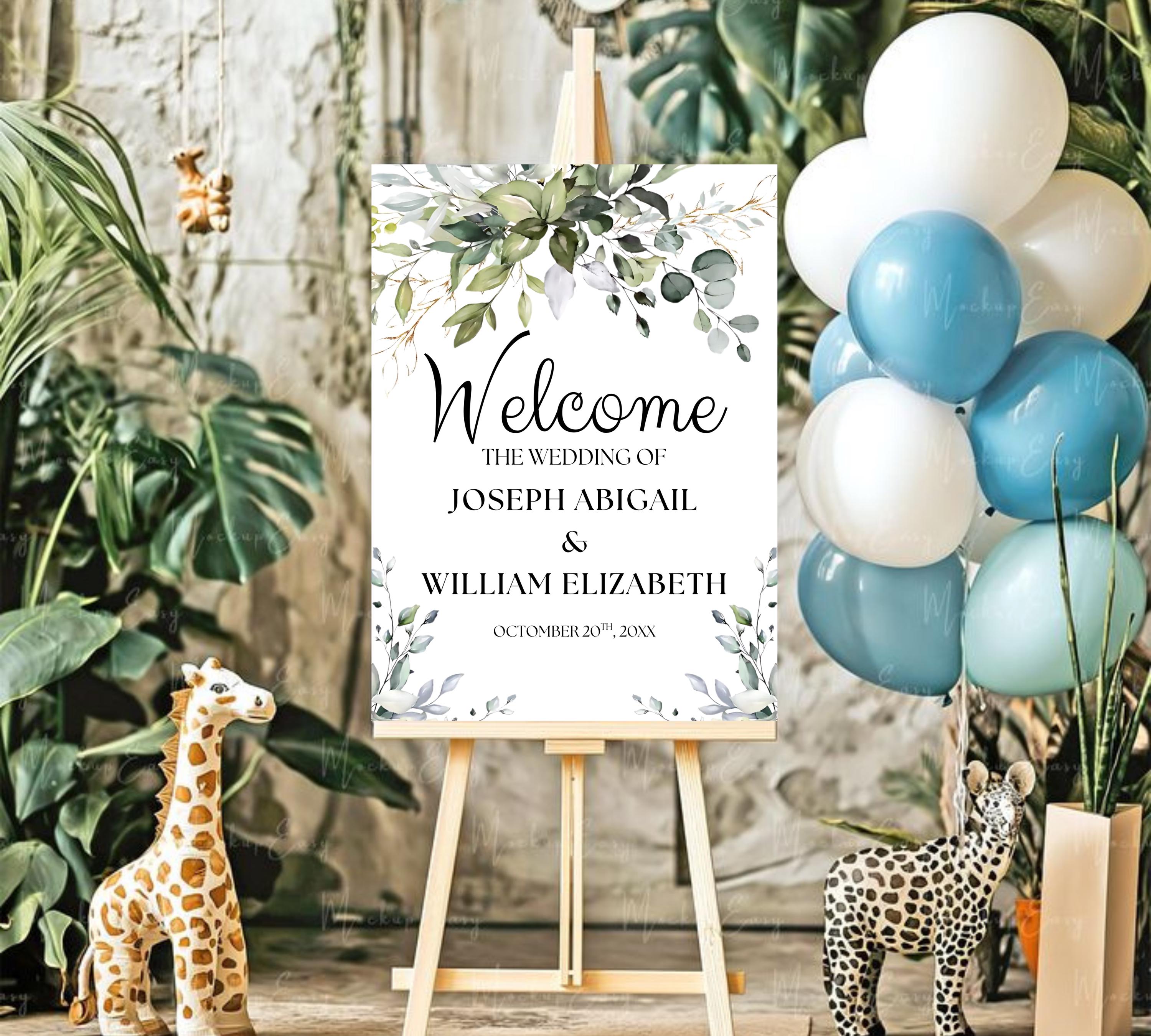 Editable Wedding Welcome Sign, Wedding sign, Greenery Wedding Decor, Greenery Welcome Sign, Wedding Decorations, Eucalyptus Wedding Sign