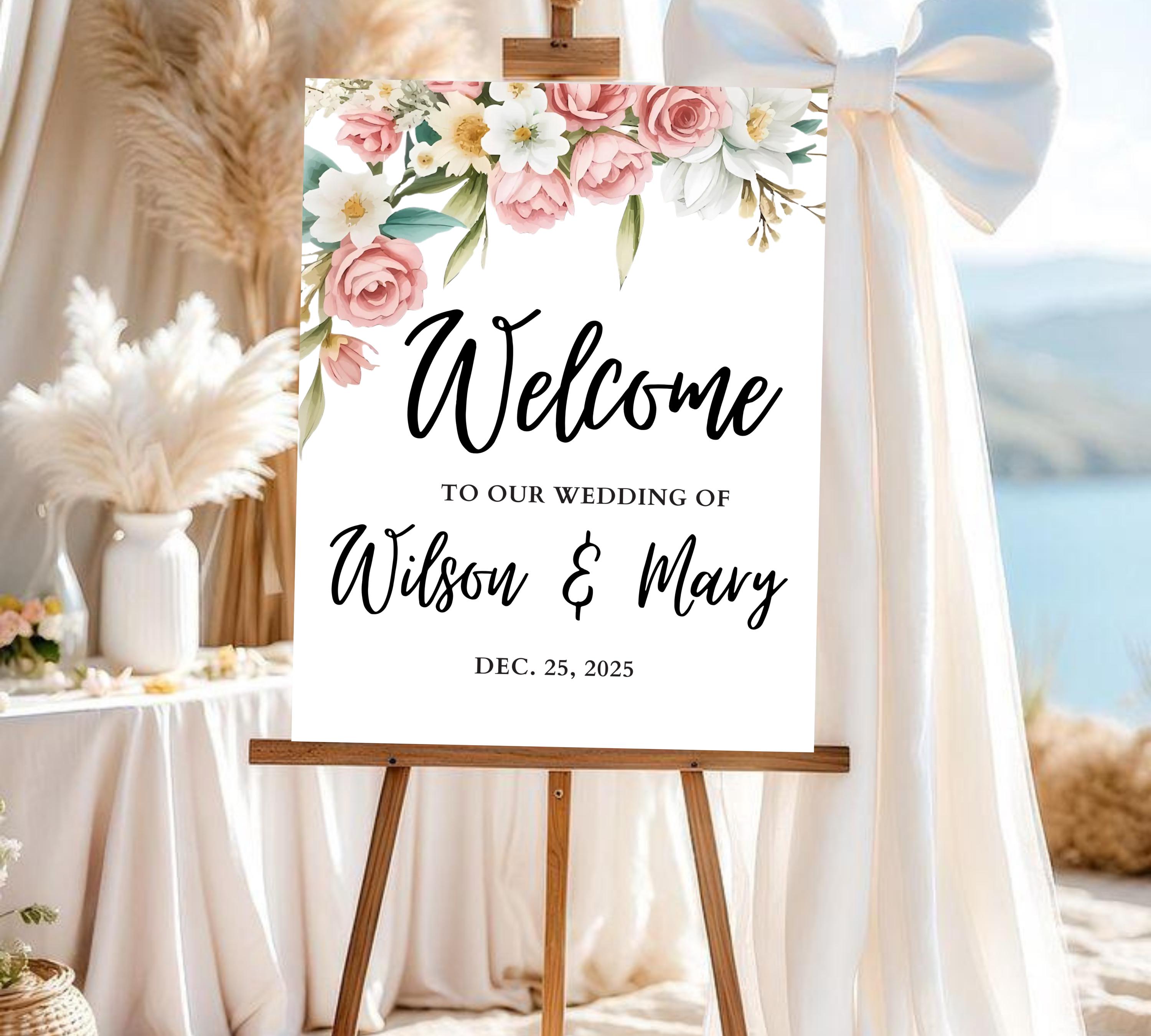 Blush Pink Wedding Welcome Sign, Soft Pink Editable Welcome Poster, Floral Printable Wedding Welcome Board, Instant Download Template ROSE