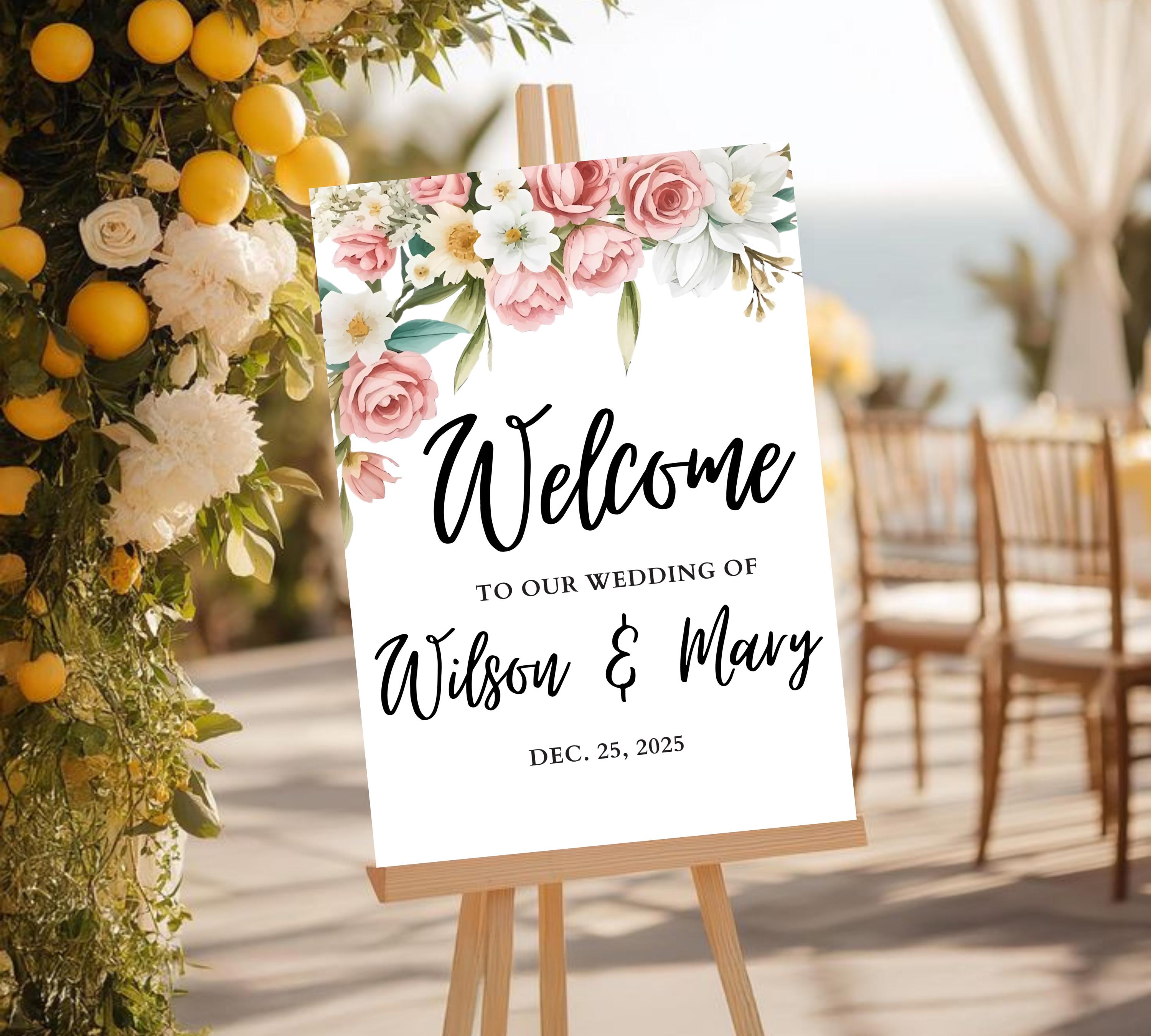 Blush Pink Wedding Welcome Sign, Soft Pink Editable Welcome Poster, Floral Printable Wedding Welcome Board, Instant Download Template ROSE