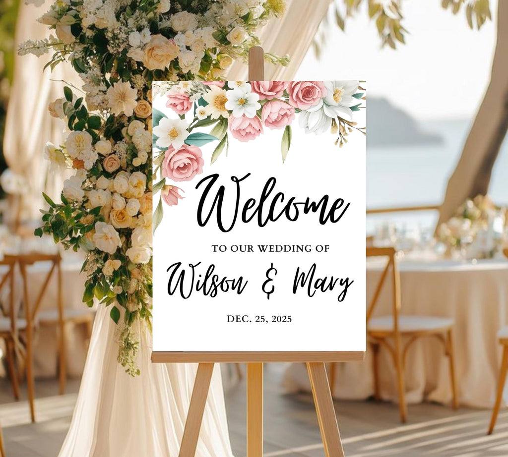 Blush Pink Wedding Welcome Sign, Soft Pink Editable Welcome Poster, Floral Printable Wedding Welcome Board, Instant Download Template ROSE