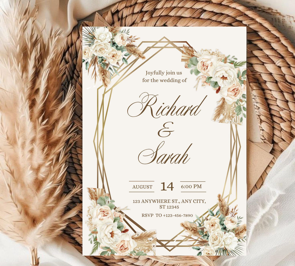 Boho Watercolor Wedding Reception bundle, Bohemian Wedding Template Suite, Watercolor Floral Boho Wedding Invitation bundle, RSVP QR Code