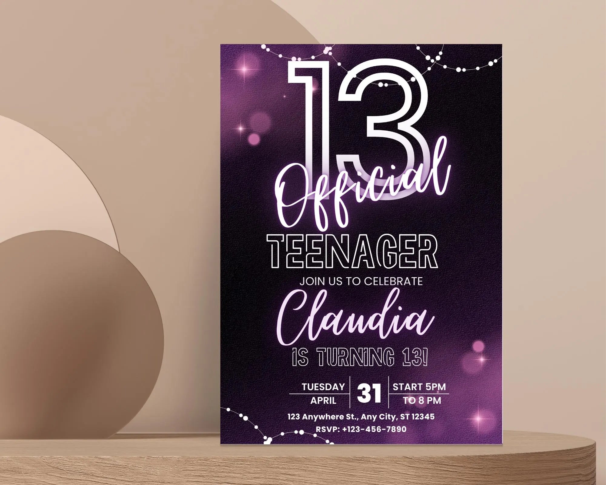 Neon Glow 13th Birthday Invitation, EDITABLE Official Teenager Party Invite, Girl and Boy Birthday Template, Instant Download Template