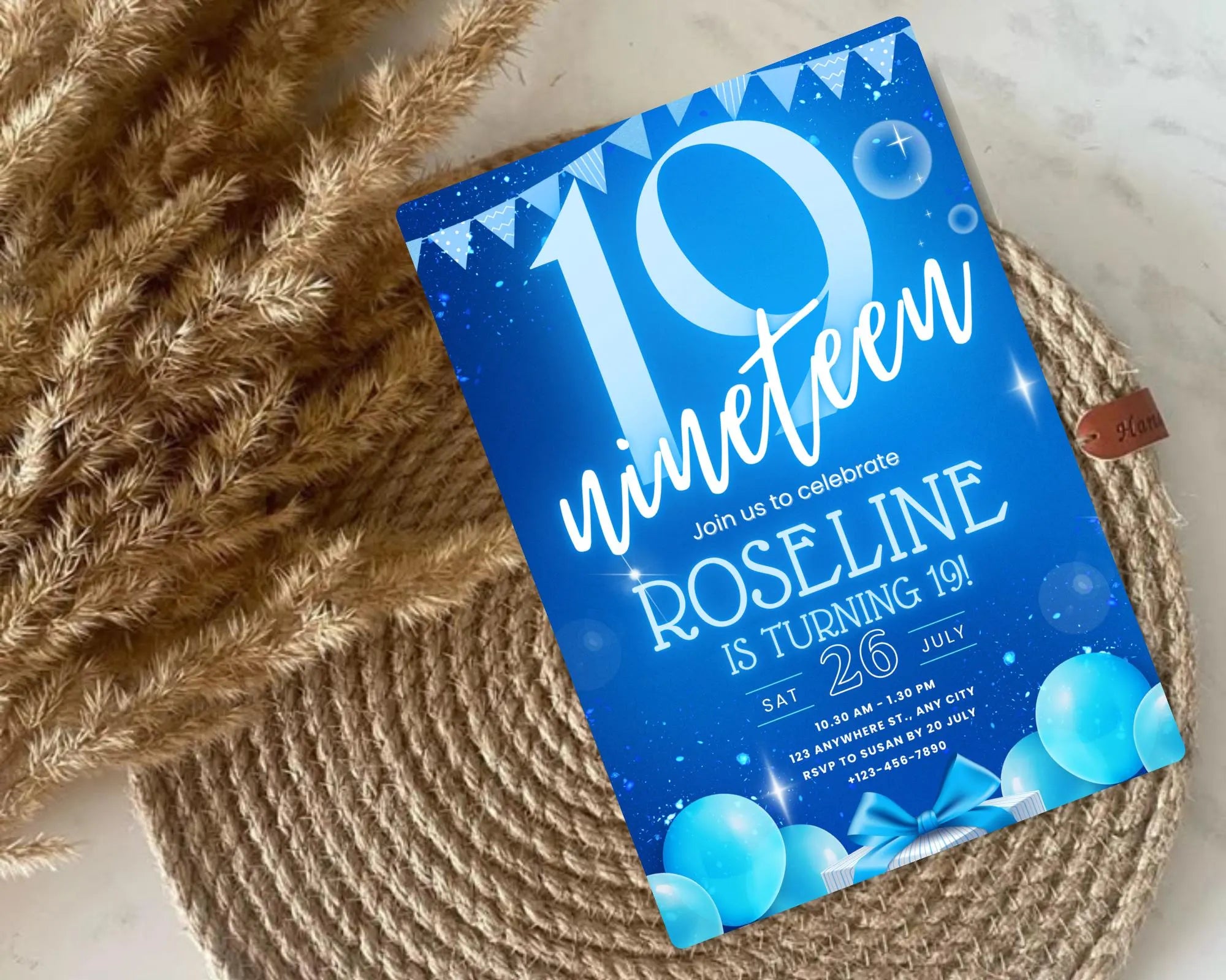 Neon Blue Teenager Birthday Invitation, Birthday Party Invite, Let’s Party, Blue Bold nineteen Birthday Invitation, Instant Download