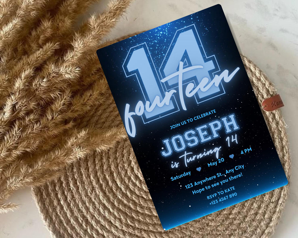 Black and Blue Glittering Birthday Invitation, Teenage Birthday Invite, Black Blue Glitter Birthday Invitation, Birthday Invitation Template