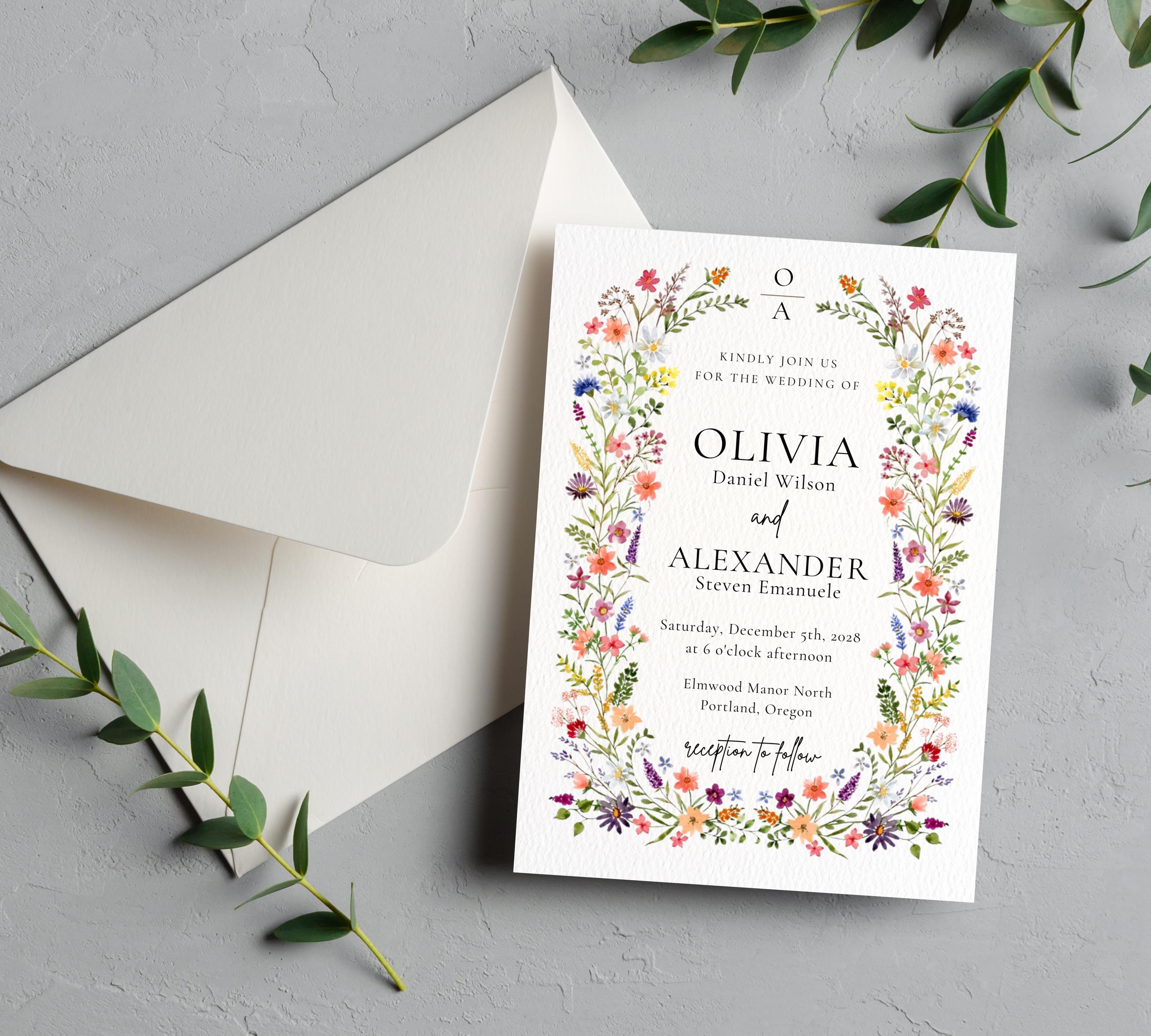 Spring Bloom  Wedding Invitation bundle, Pastel floral wedding invitation bundle, Vintage Wildflower wedding Love in bloom decor