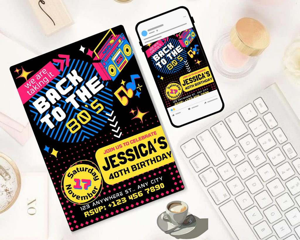 Editable 80s Birthday Party Invitation, Adult Birthday Invite, Back To The 80s, Throwback Party, Neon Party, Glow Dance, 2000s Birthday