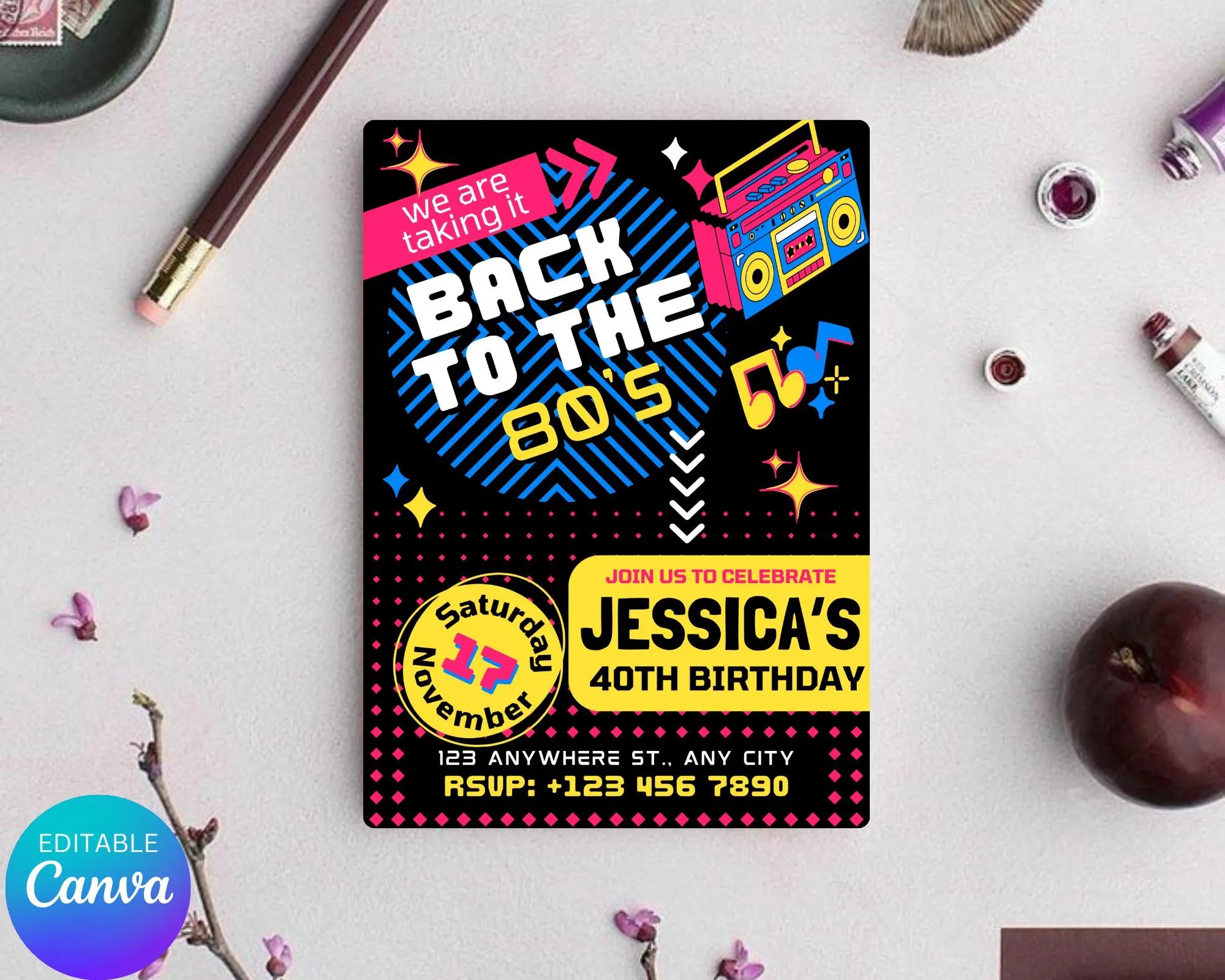 Editable 80s Birthday Party Invitation, Adult Birthday Invite, Back To The 80s, Throwback Party, Neon Party, Glow Dance, 2000s Birthday