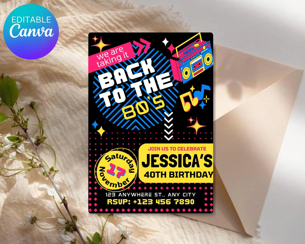 Editable 80s Birthday Party Invitation, Adult Birthday Invite, Back To The 80s, Throwback Party, Neon Party, Glow Dance, 2000s Birthday