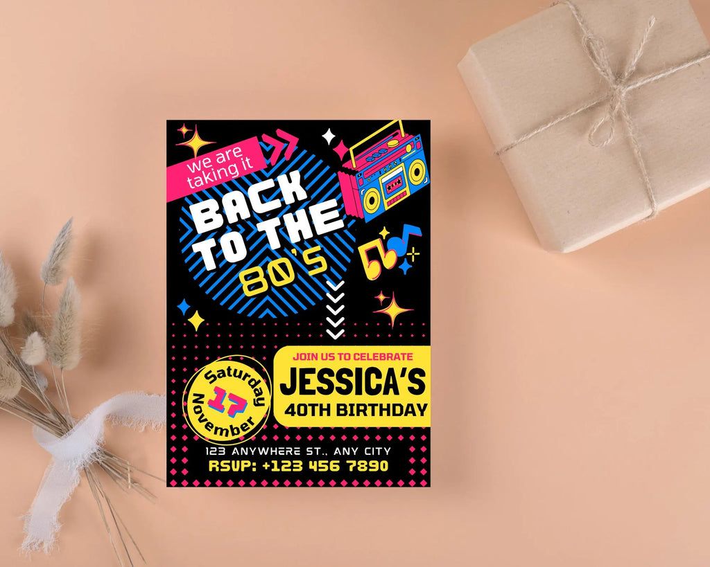 Editable 80s Birthday Party Invitation, Adult Birthday Invite, Back To The 80s, Throwback Party, Neon Party, Glow Dance, 2000s Birthday