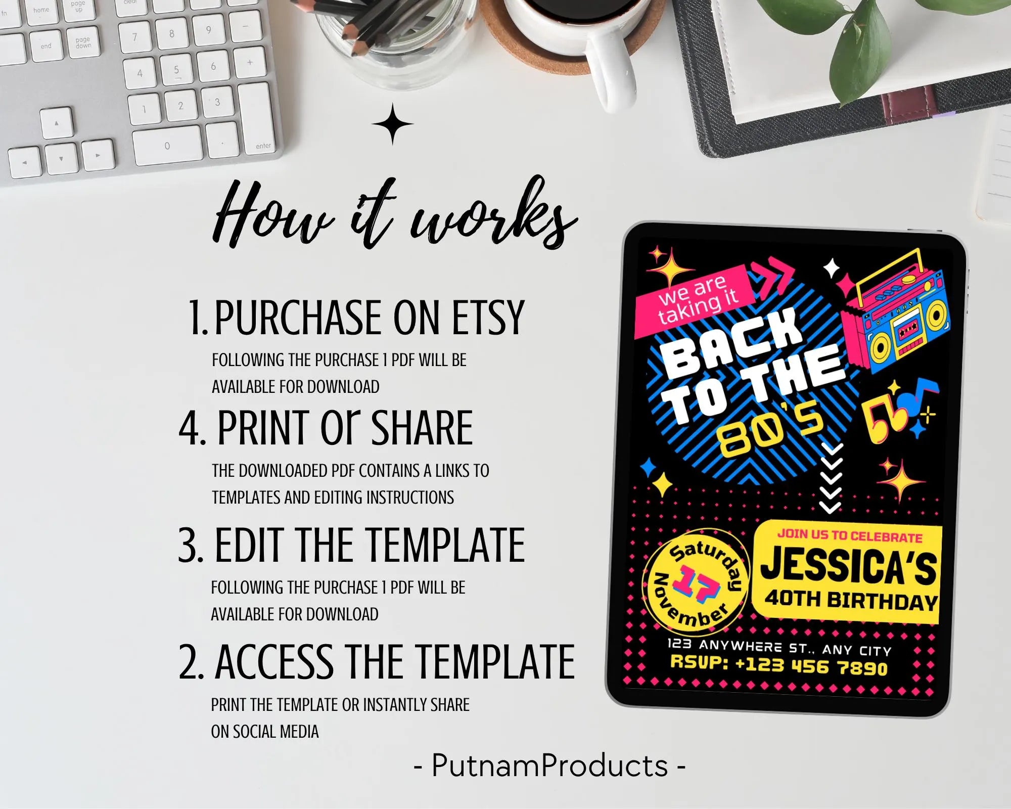 Editable 80s Birthday Party Invitation, Adult Birthday Invite, Back To The 80s, Throwback Party, Neon Party, Glow Dance, 2000s Birthday