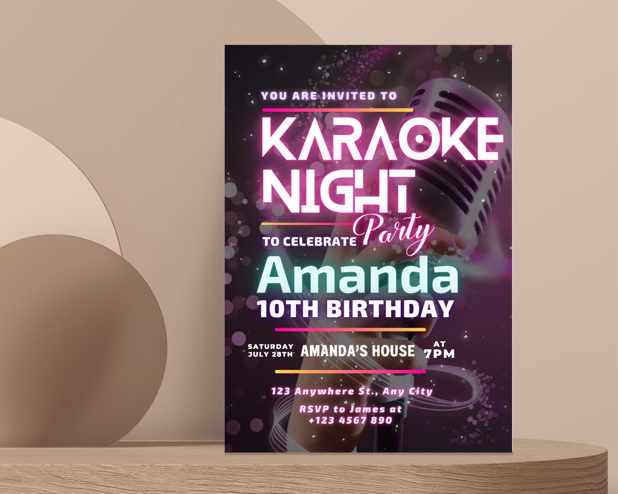 Editable Karaoke Party Birthday Invitation, Glow Karaoke birthday party, Neon singing music party invite, Karaoke and glow instant download