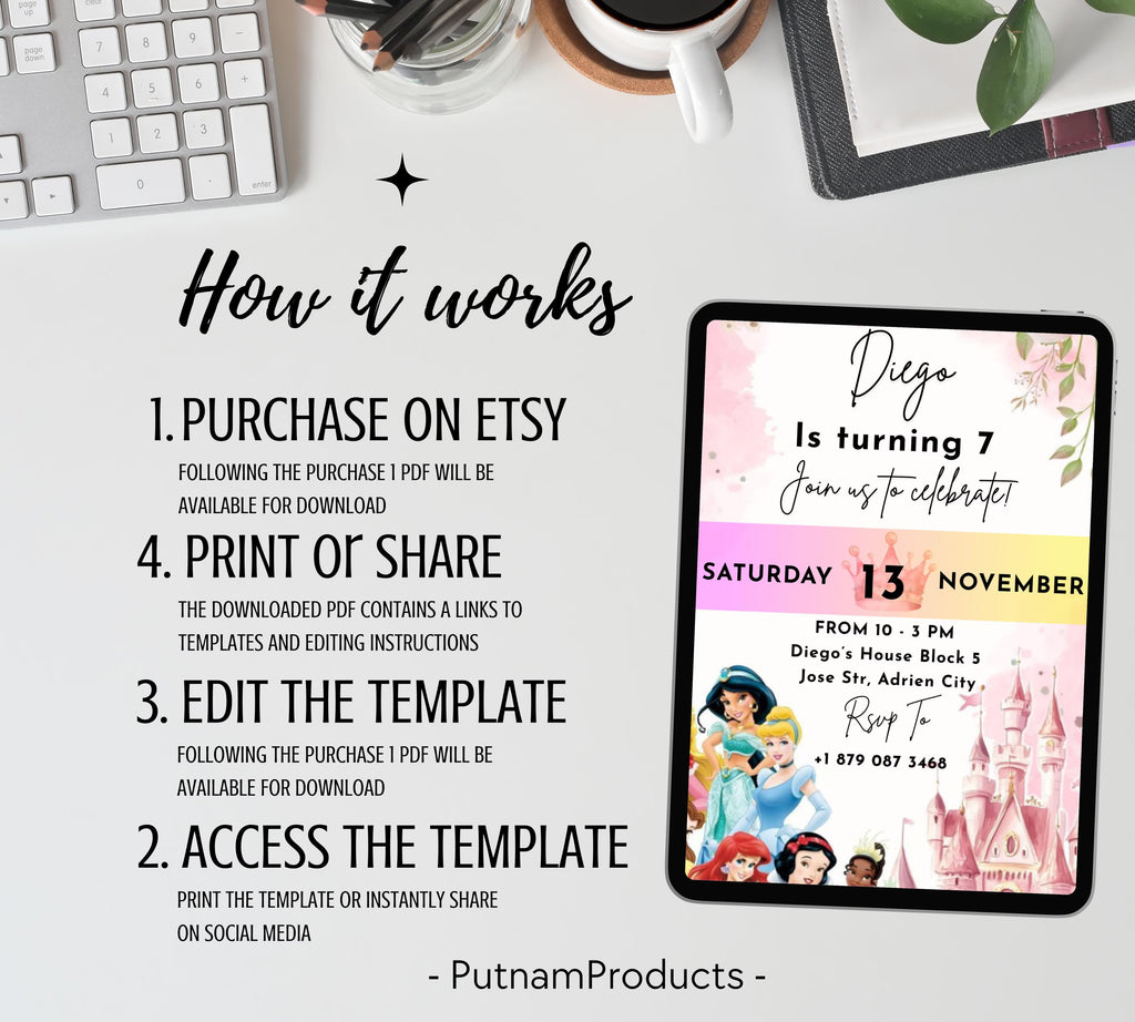 EDITABLE Rapunzel Birthday Invitation, Princess Birthday Invitation, Kids Digital Invitation, Girls Birthday Invitation, Instant Download