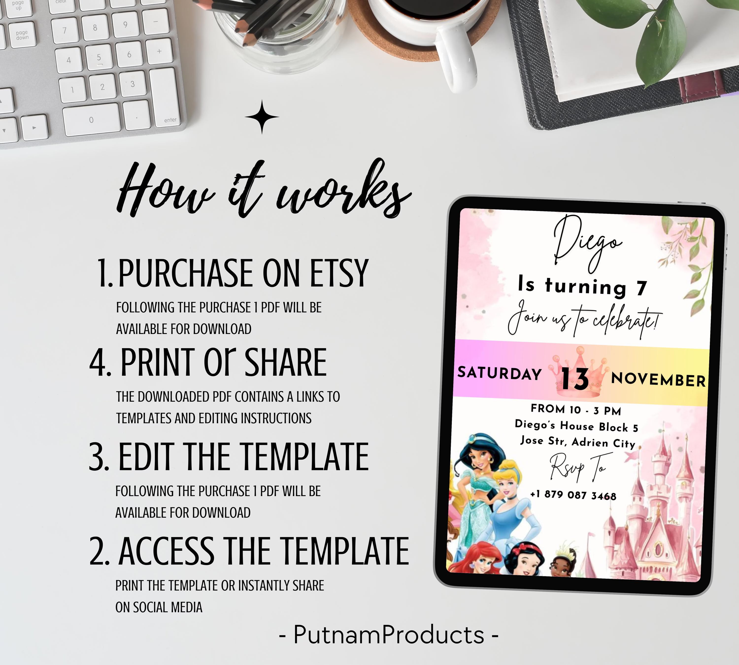 EDITABLE Rapunzel Birthday Invitation, Princess Birthday Invitation, Kids Digital Invitation, Girls Birthday Invitation, Instant Download