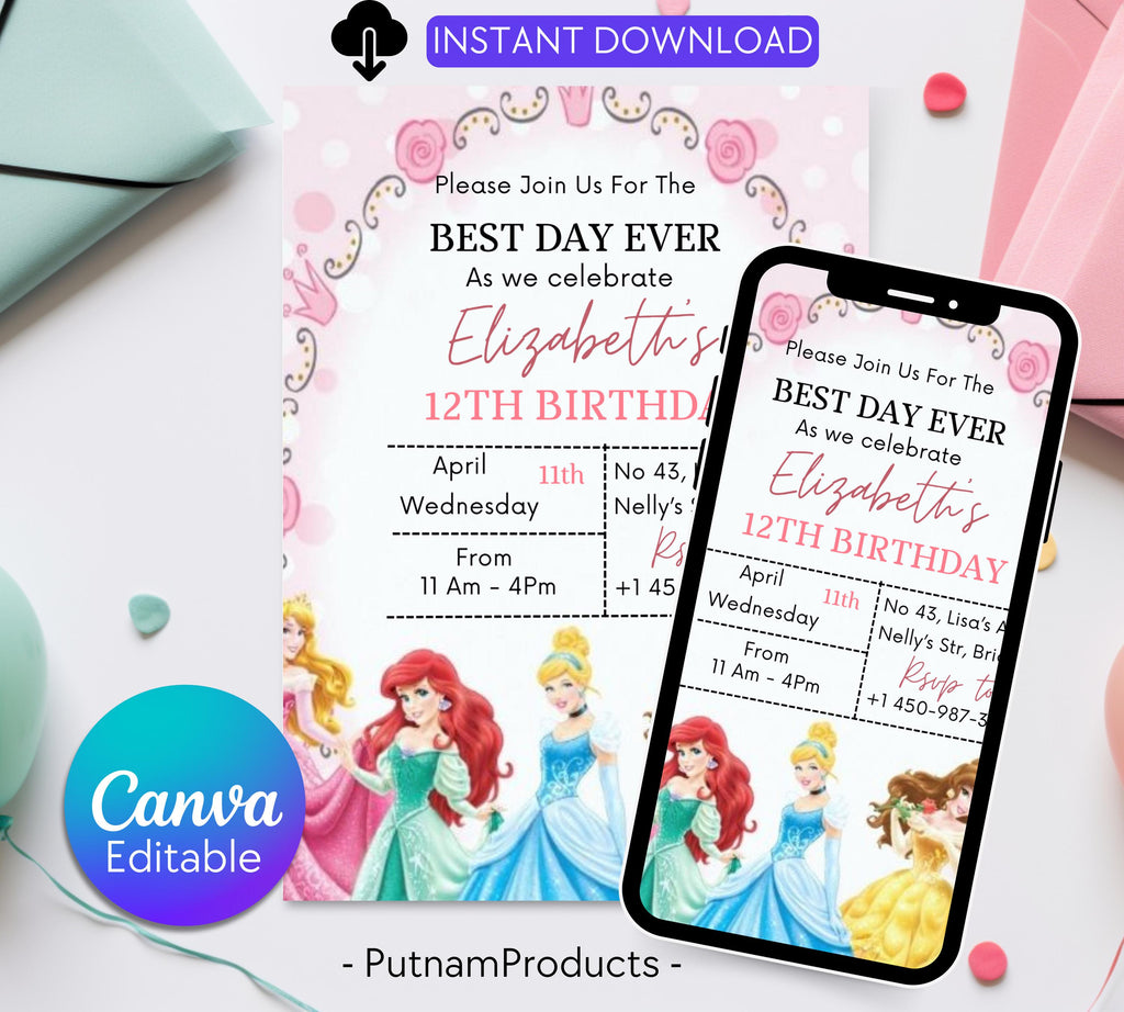 Rapunzel Birthday Invitation, Editable Princess Birthday Invitation, Kids Digital Invitation, Girls Birthday Invitation, Instant Download