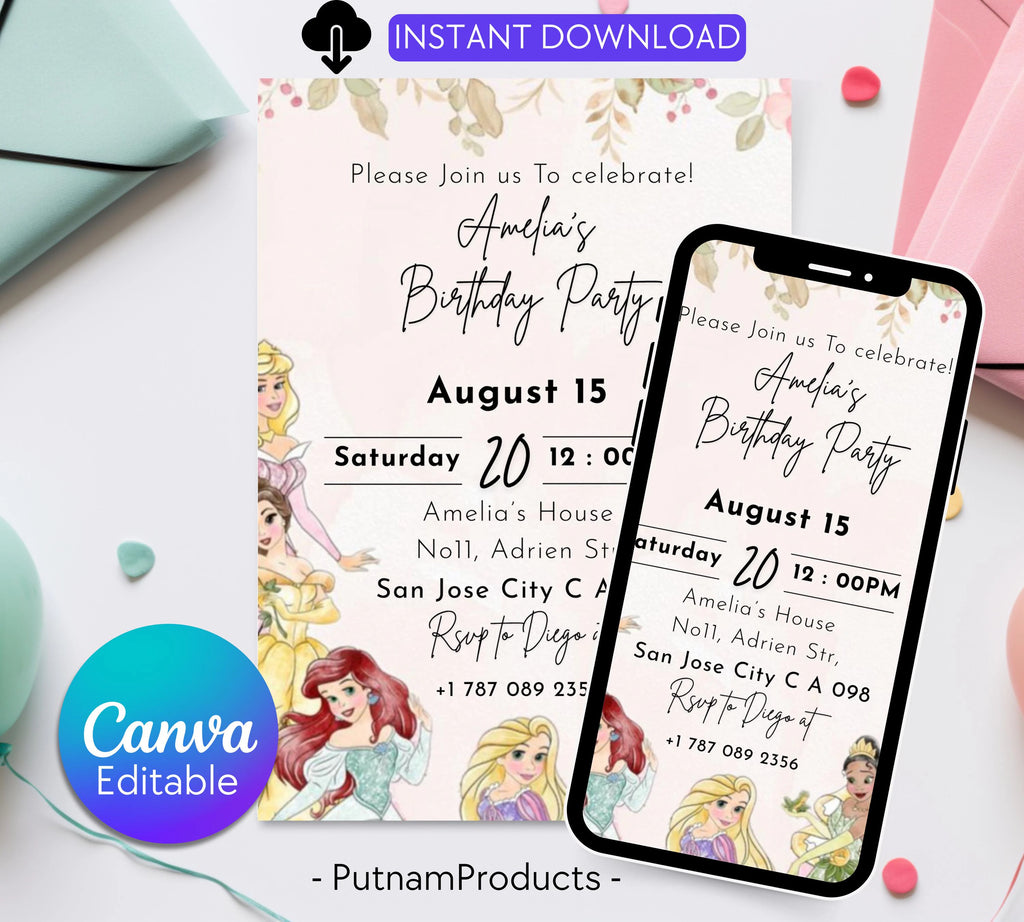 EDITABLE Rapunzel Birthday Invitation, Princess Birthday Invitation, Kids Digital Invitation, Girls Birthday Invitation, Instant Download
