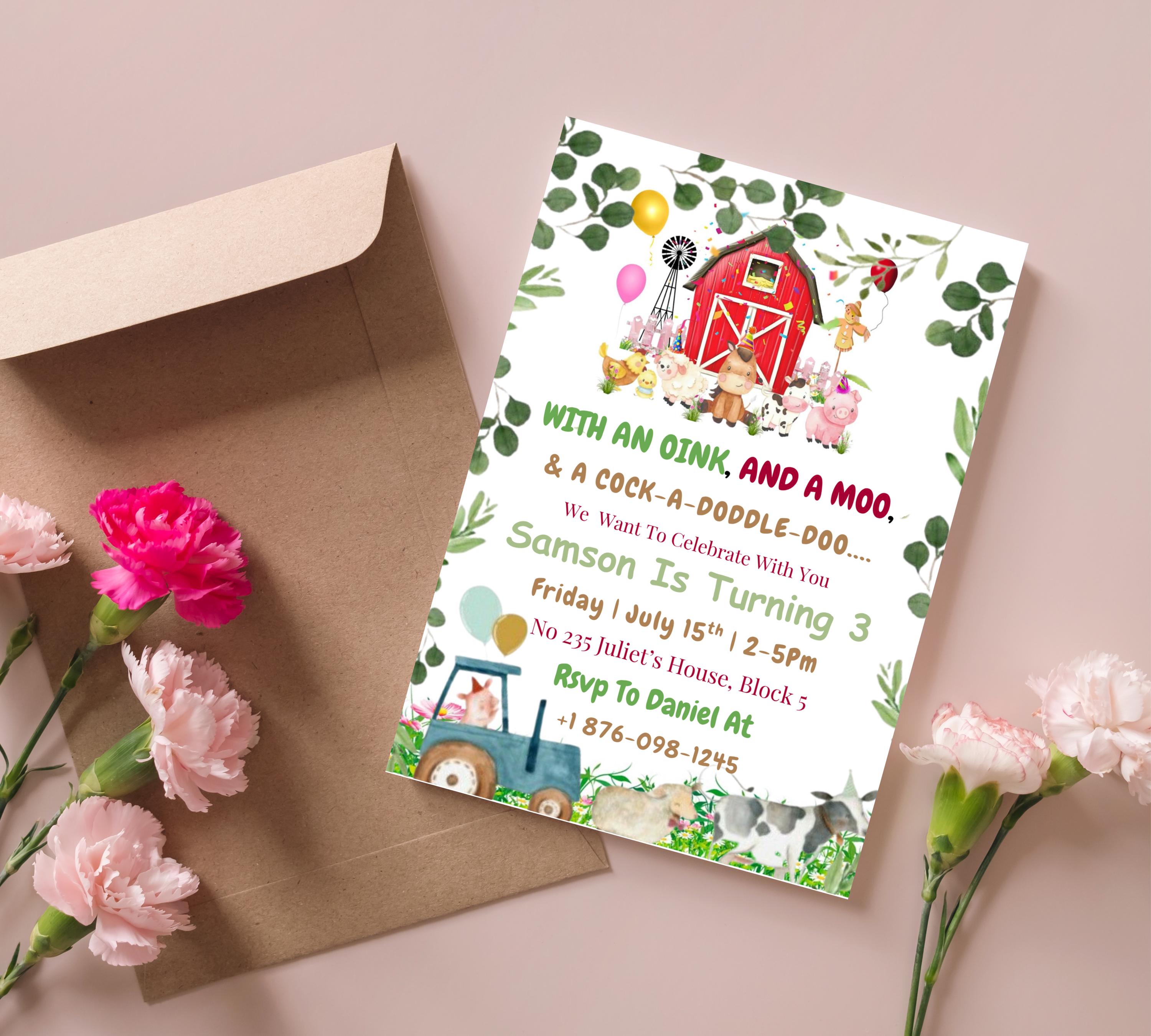 Editable Farm Birthday Invitation Template, Farm Animal Birthday Invitation, Barnyard Invitation, Kids Birthday Invitation, Instant Download