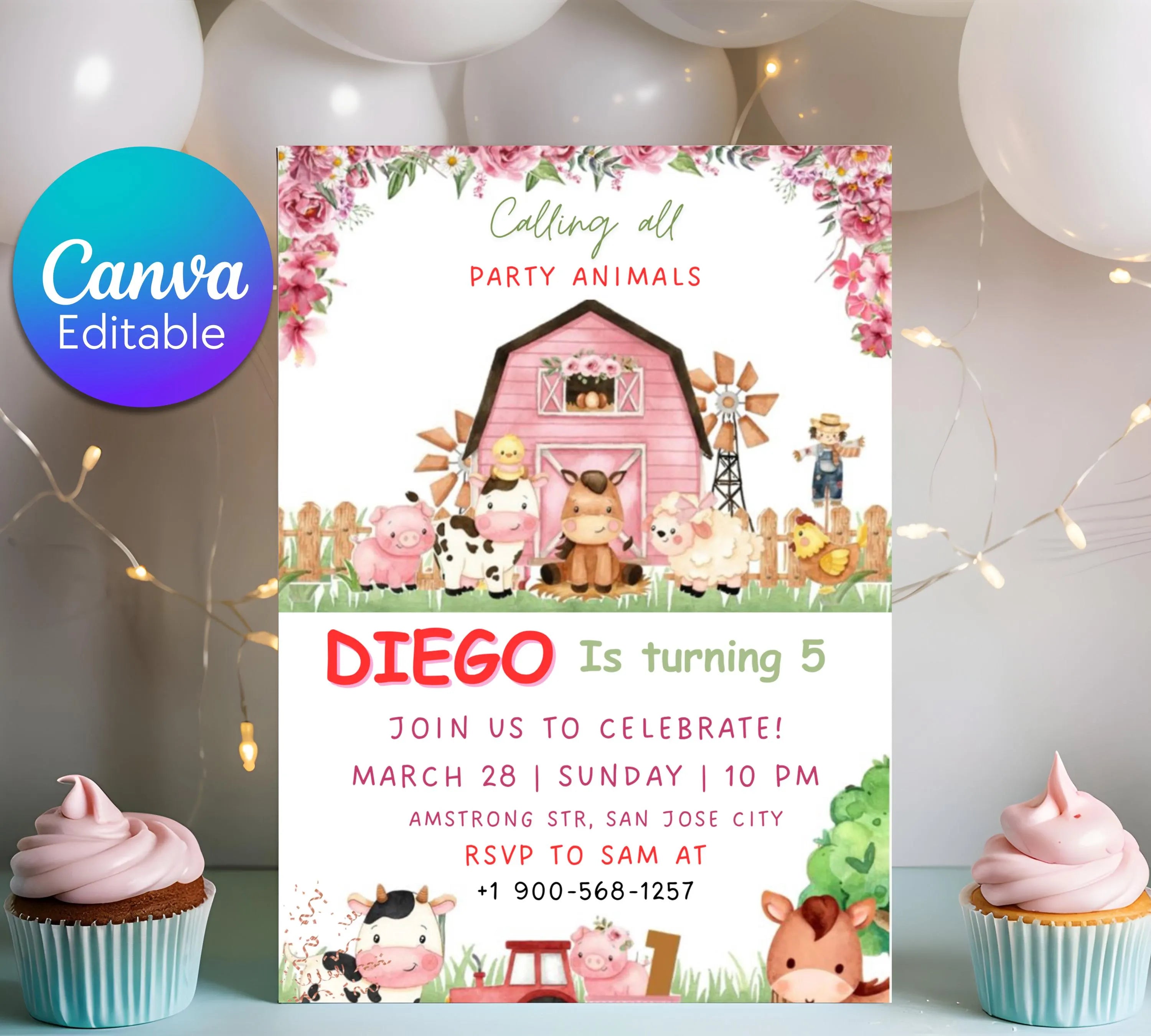 Editable Farm Birthday Invitation, Farm Animals Birthday Invitation, Farm Boy Birthday Invite, Ranch Kids Birthday, Instant Download